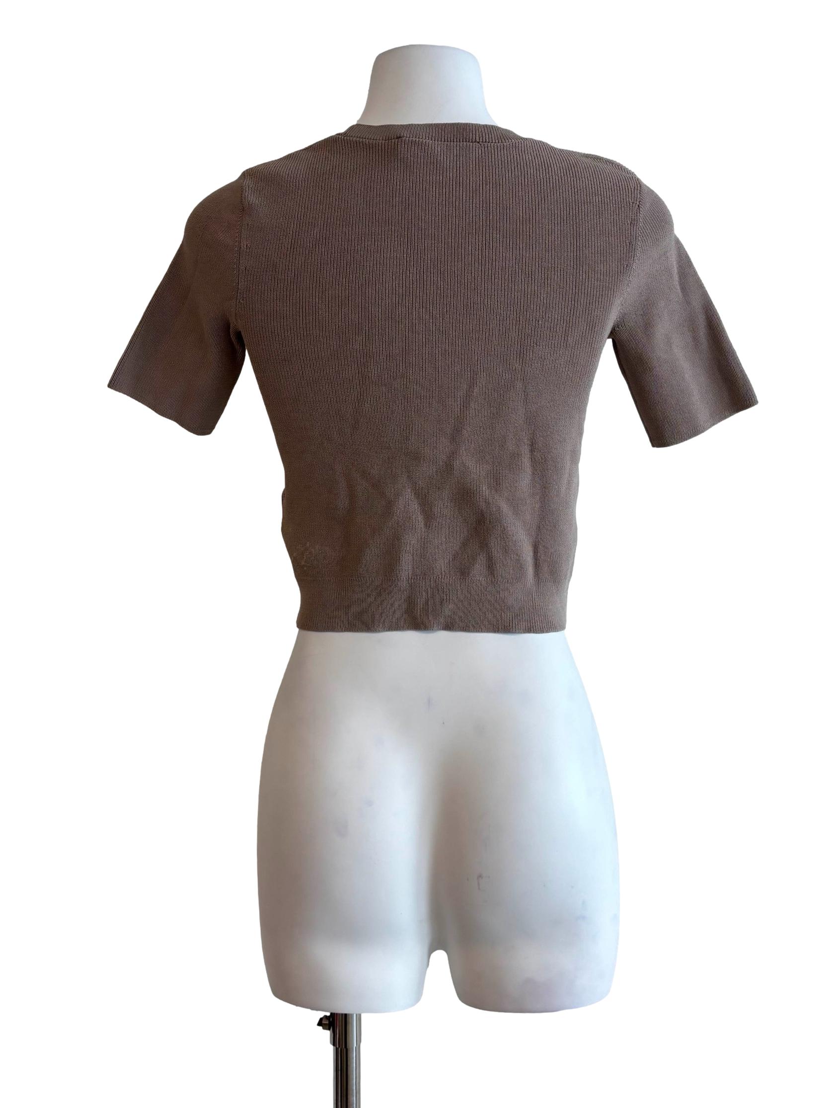 Khaki Round Neck Ribbed Top