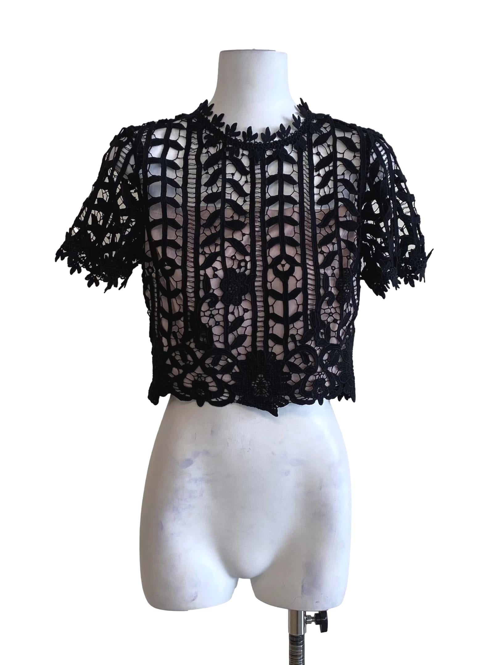 Pitch Black With Blush Pink Inner Lace Pattern Top