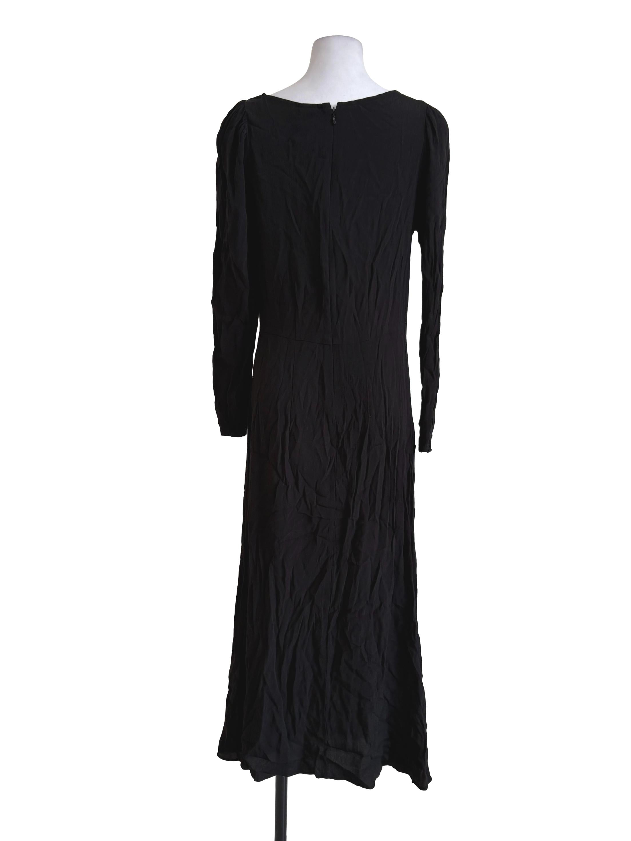 Black Ruched Neckline A-Line Dress