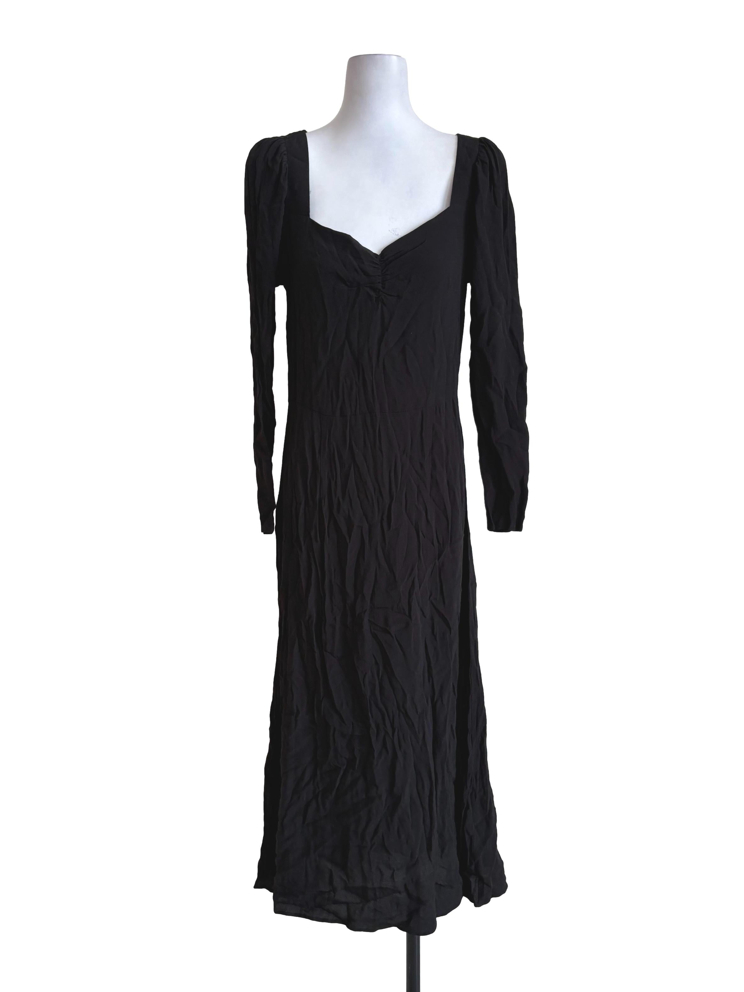Black Ruched Neckline A-Line Dress