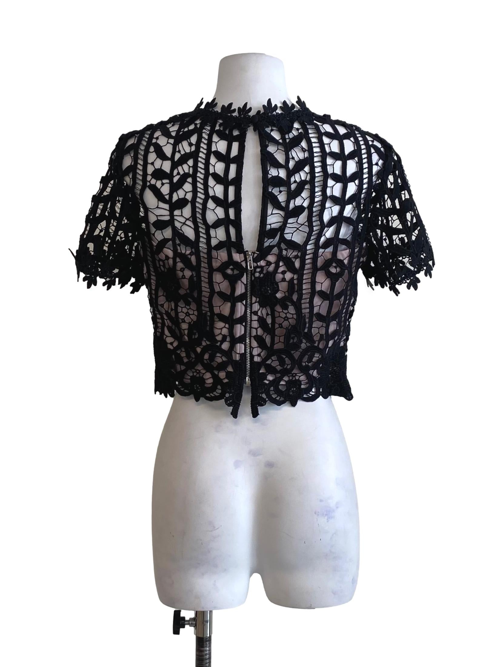 Pitch Black With Blush Pink Inner Lace Pattern Top