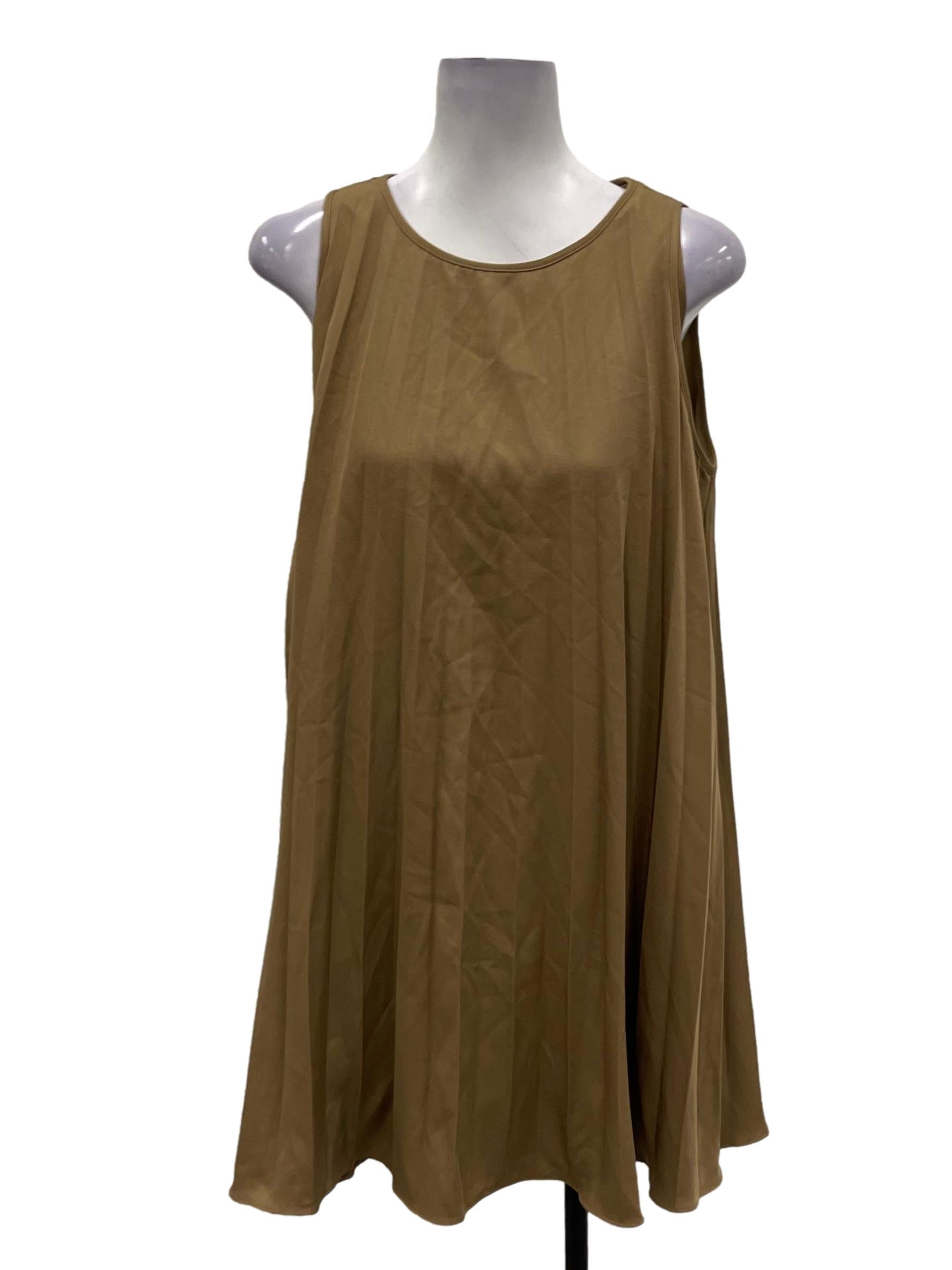 Hollyhoque Brown Roundneck Pleated Mini Shift Dress