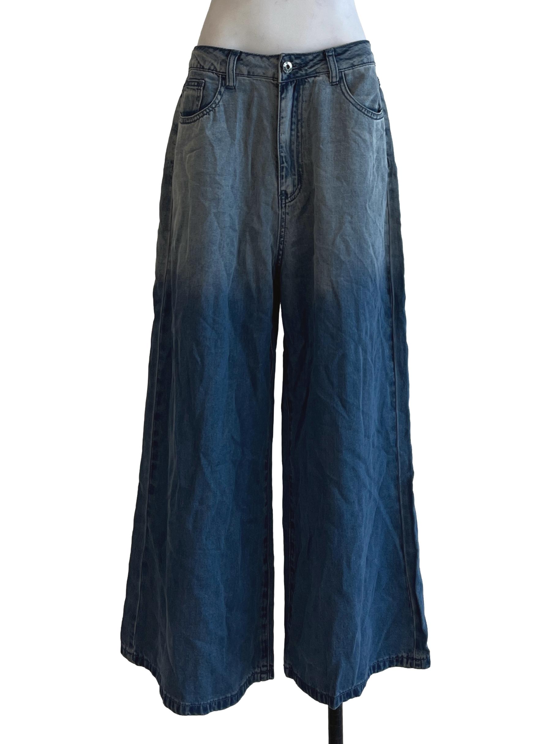 Denim Blue Wash Wide Leg Pants