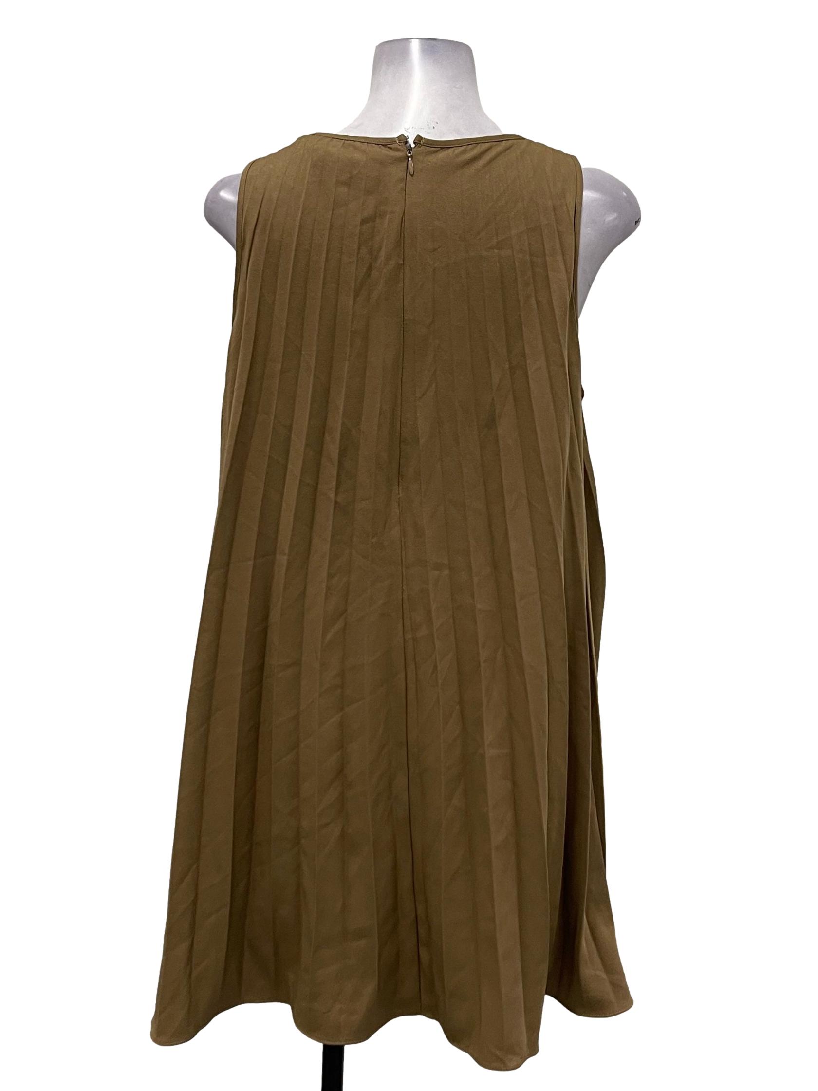 Hollyhoque Brown Roundneck Pleated Mini Shift Dress