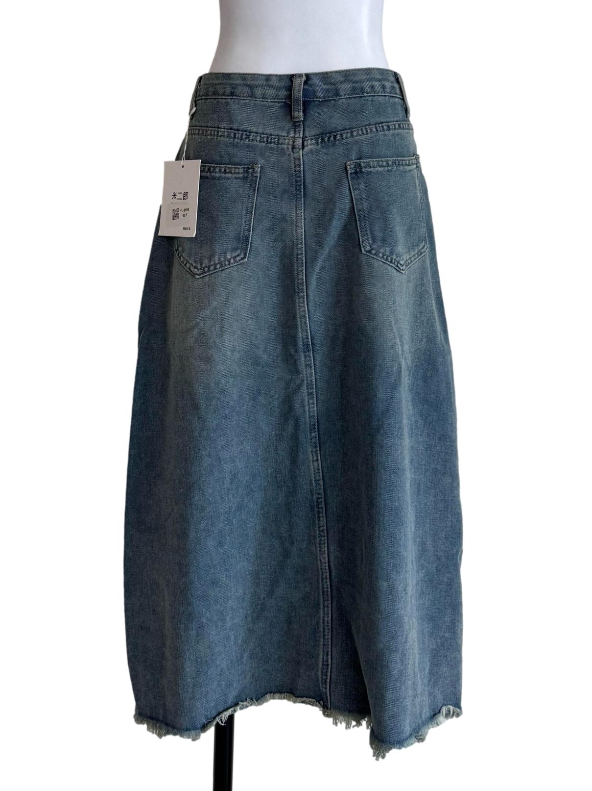 Acid Wash Denim Front Slit Skirt