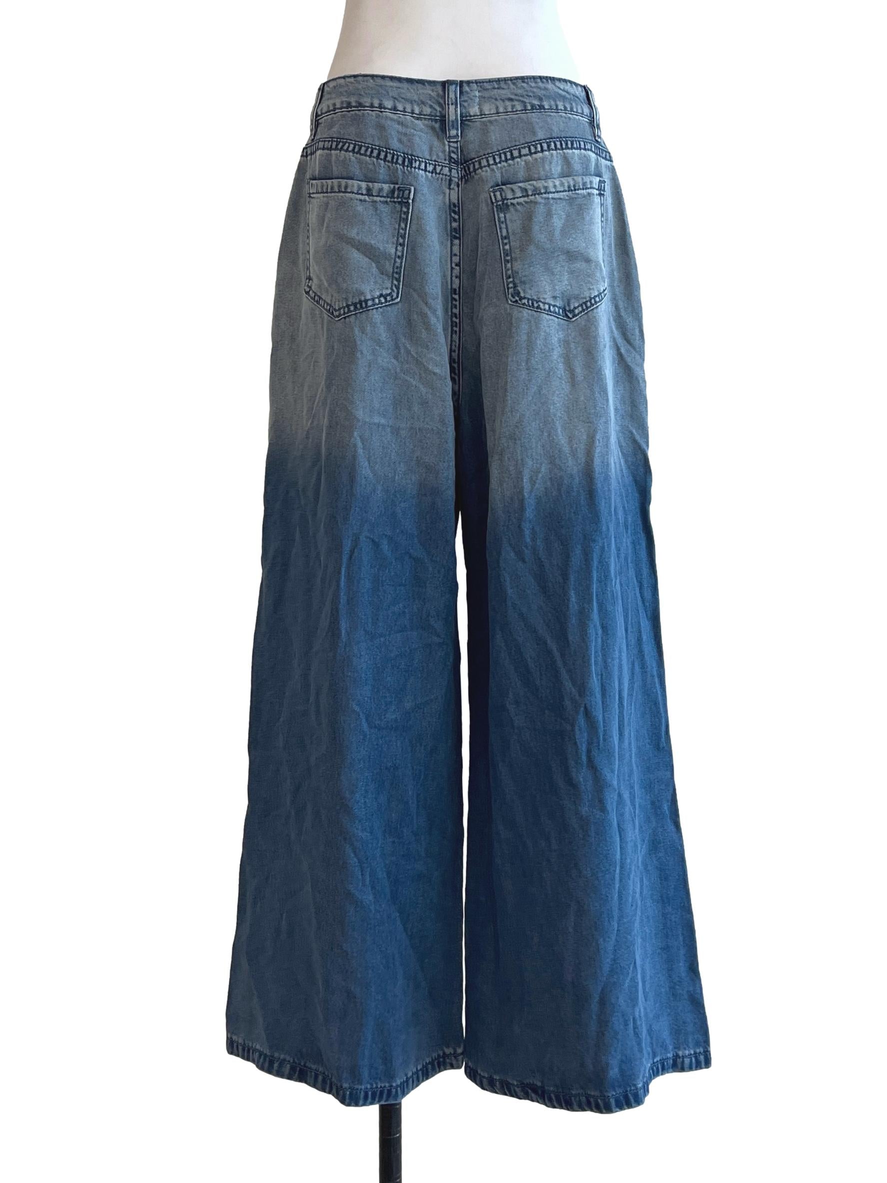 Denim Blue Wash Wide Leg Pants