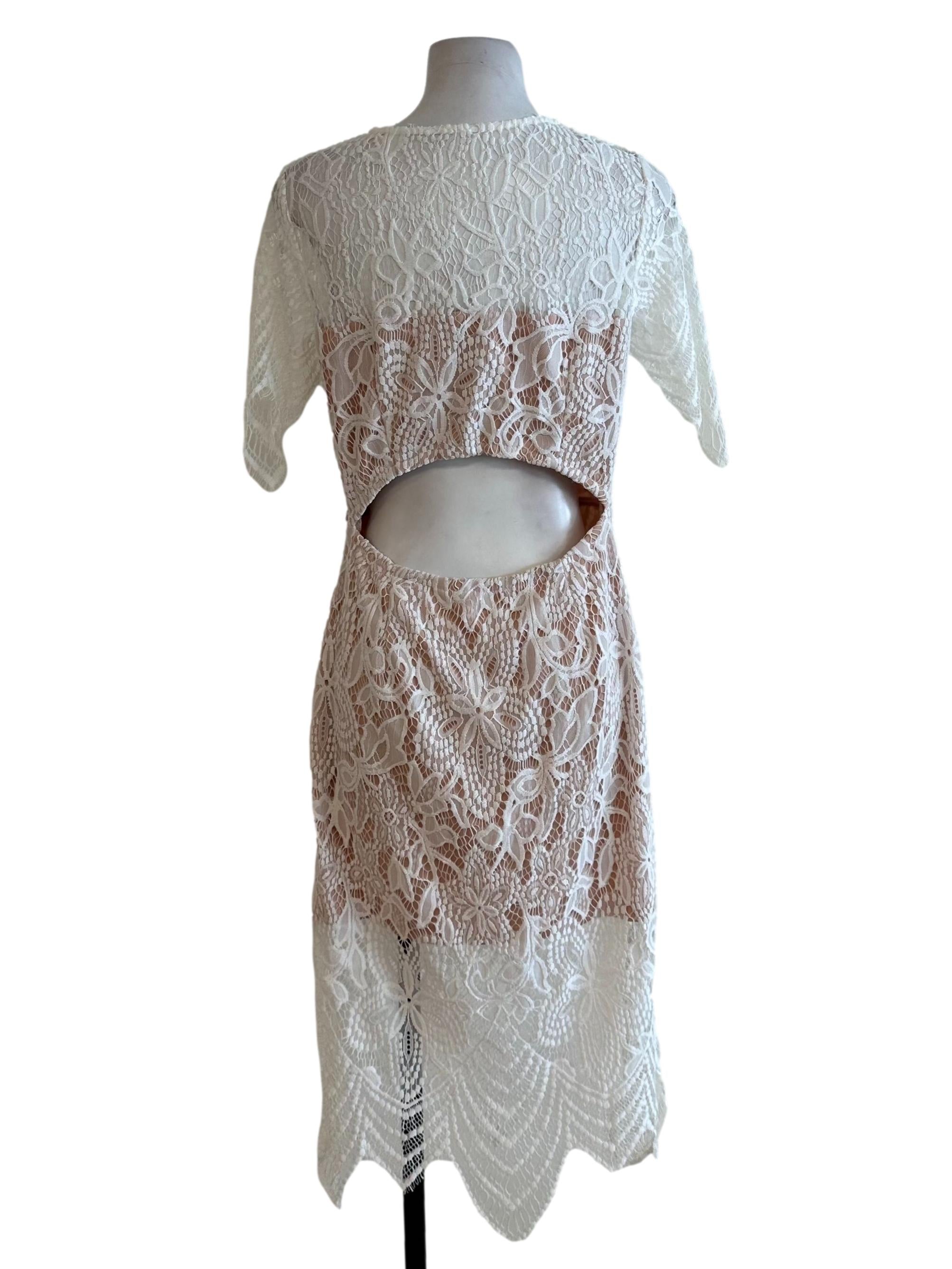 White Beige Lace Dress