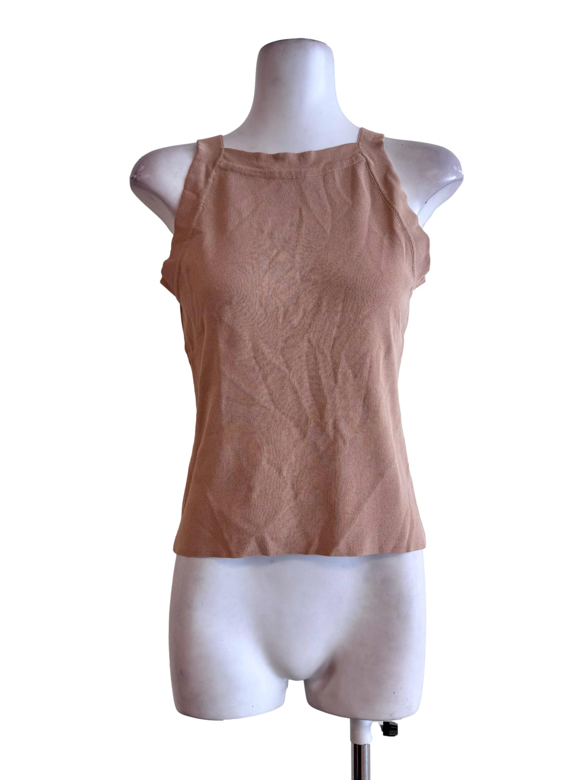 Camel Brown Sleeveless Ribbed Knit Tank Top