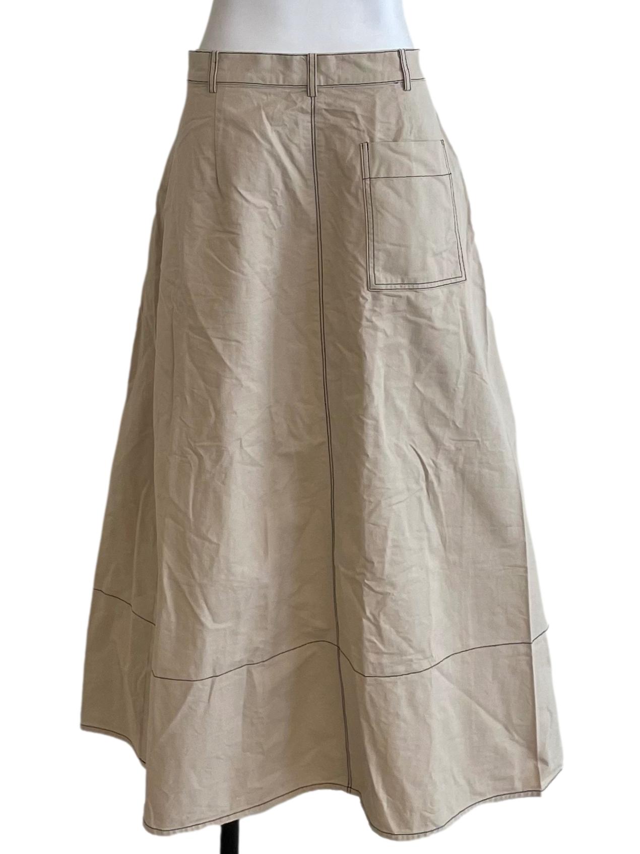 Beige Contrast Stitch Cotton Skirt OSN