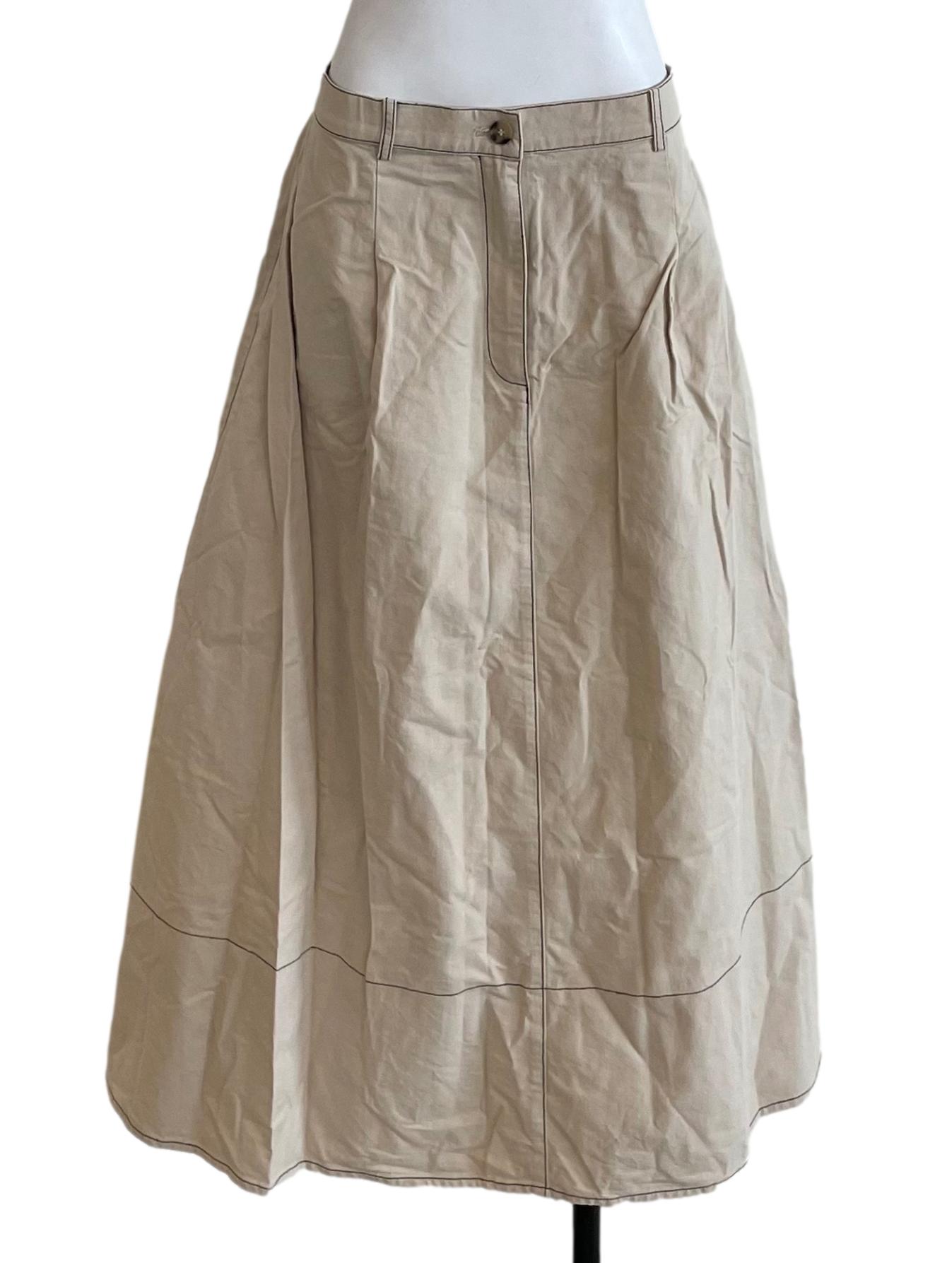 Beige Contrast Stitch Cotton Skirt OSN
