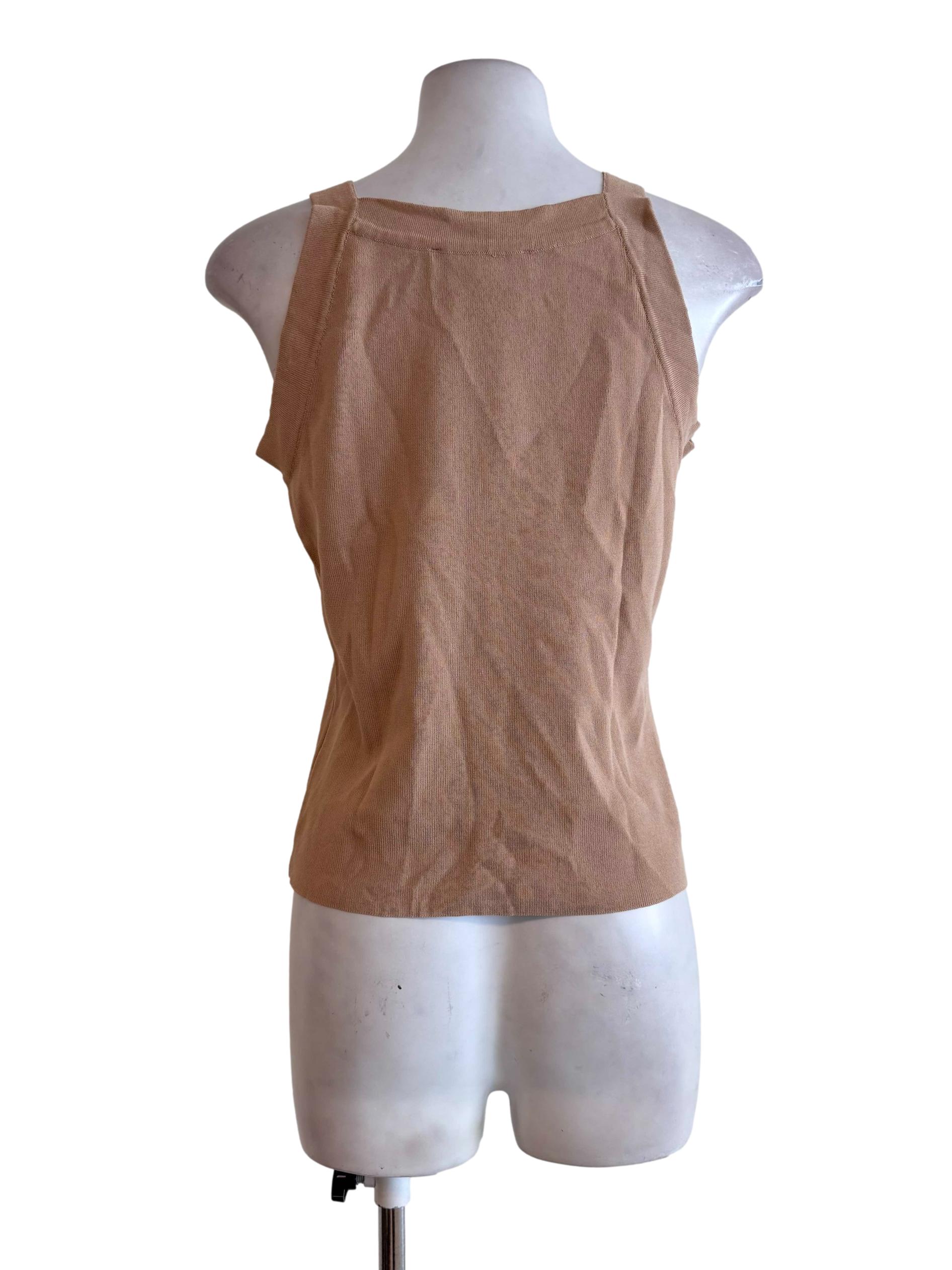 Camel Brown Sleeveless Ribbed Knit Tank Top