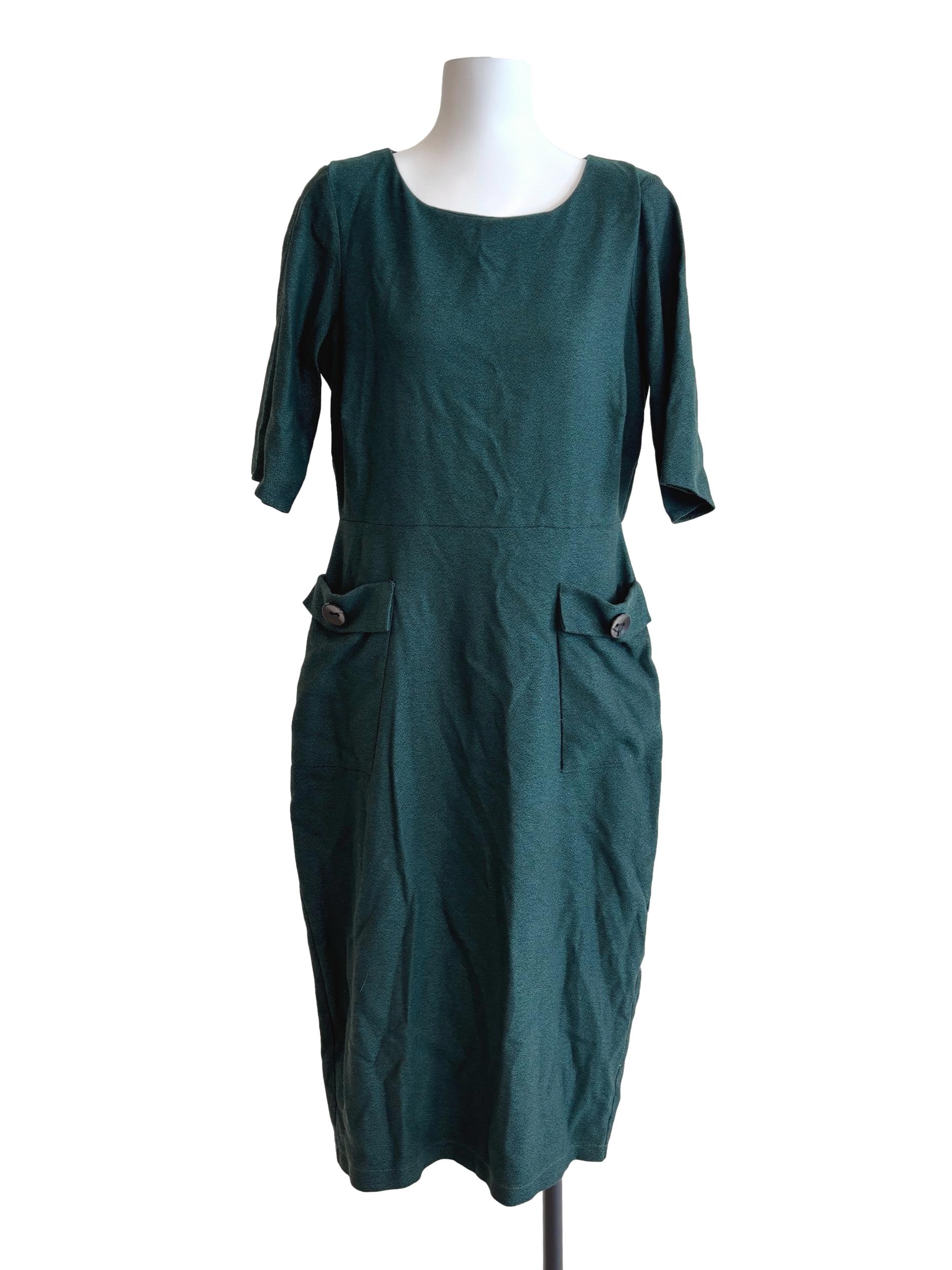 Pine Green Plain Sheath Dress