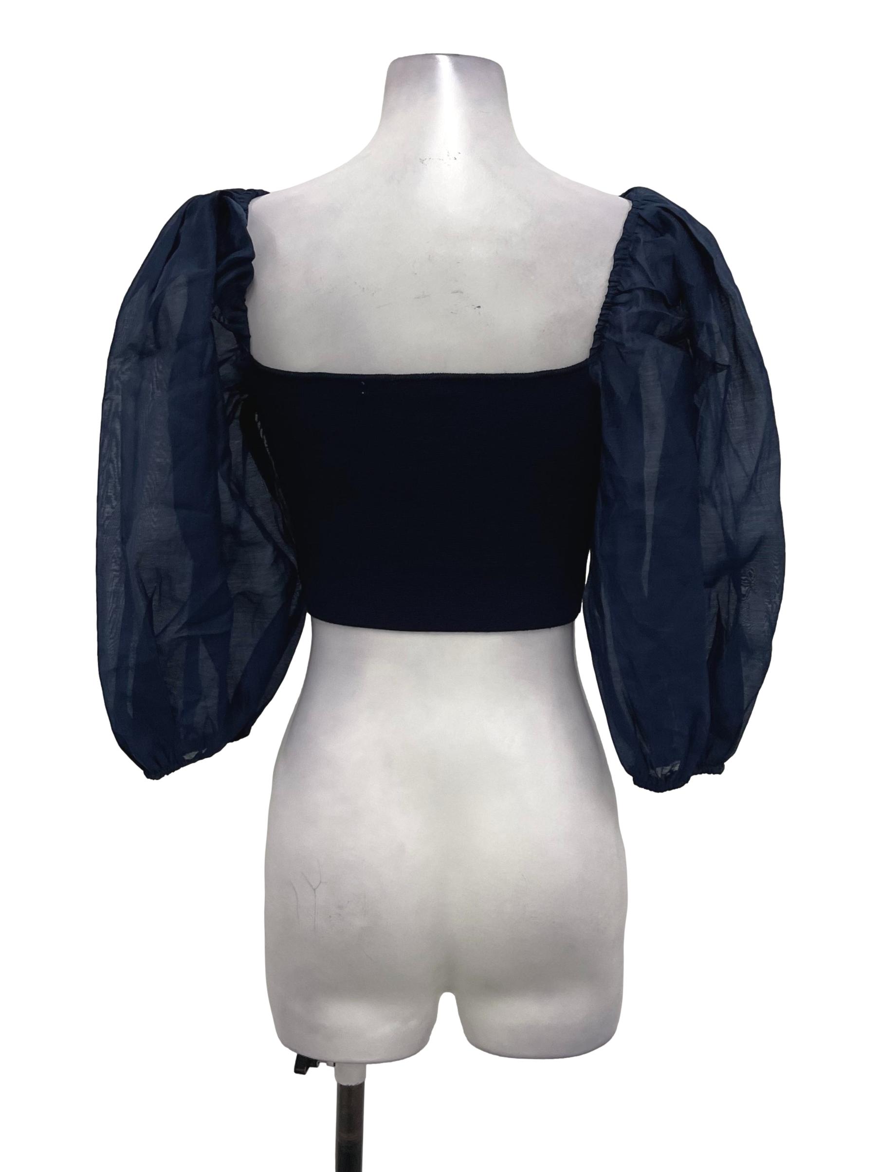 MDS Navy Blue Square Neck Ribbed Blouse