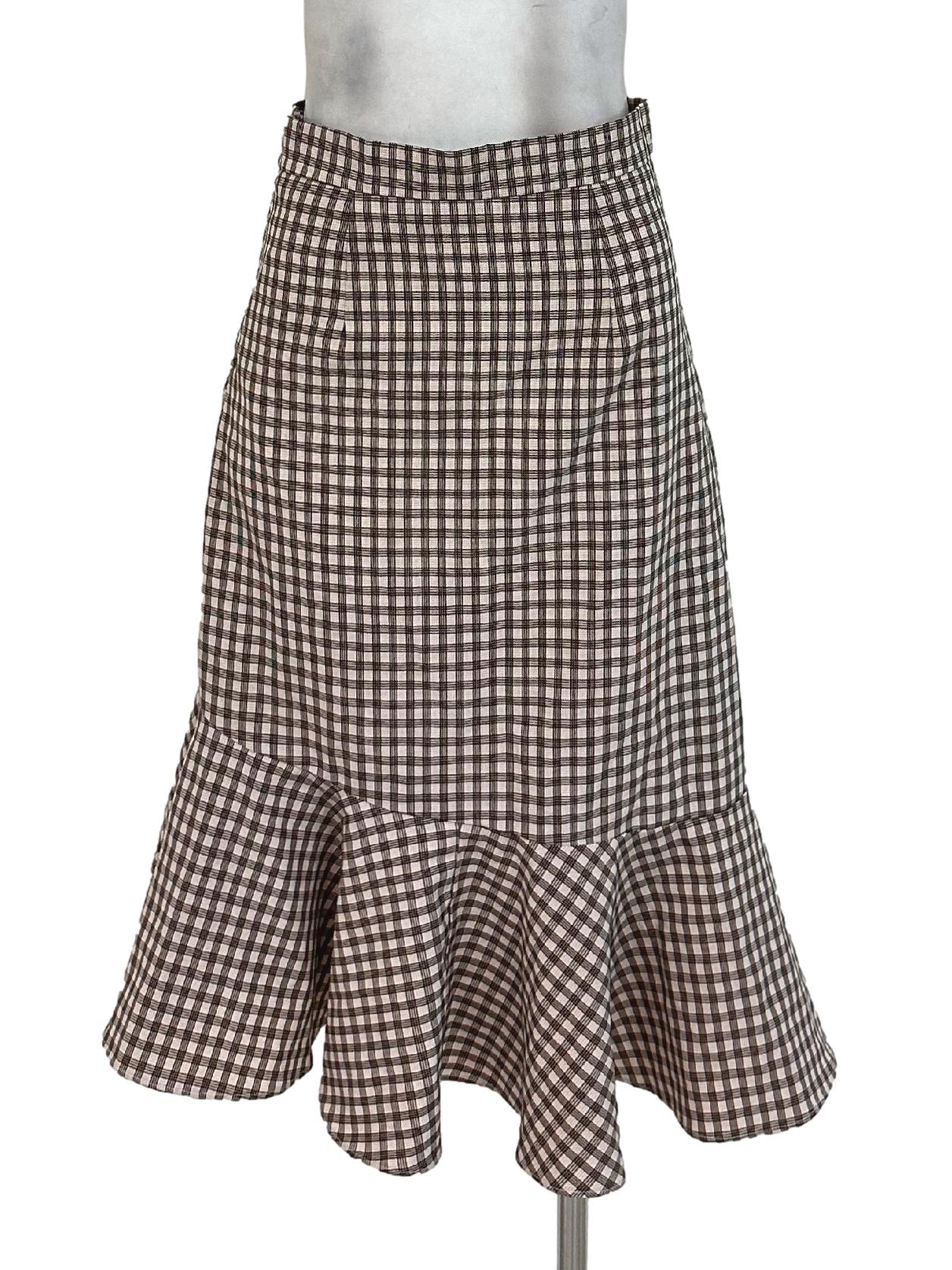 Latte Beige Tartan Pattern Skirts