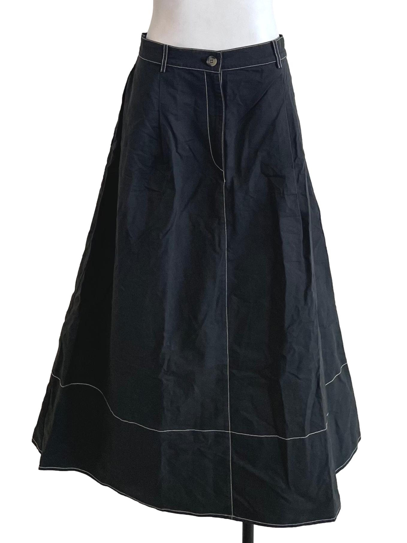 Black Contrast Stitch Cotton Skirt OSN