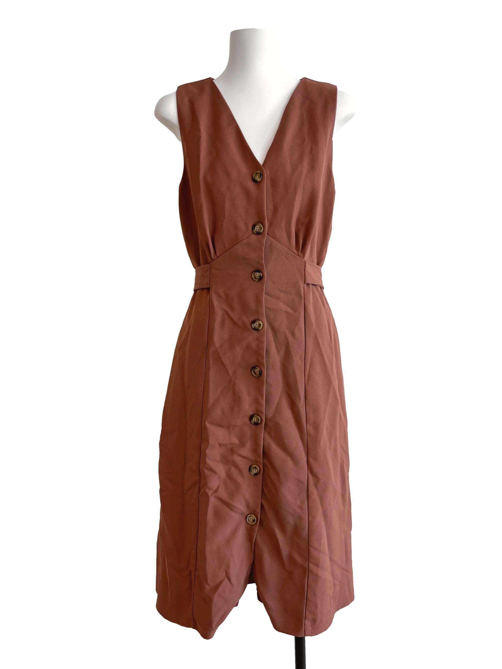 Adobe Brown Sleeveless Buttoned Dress