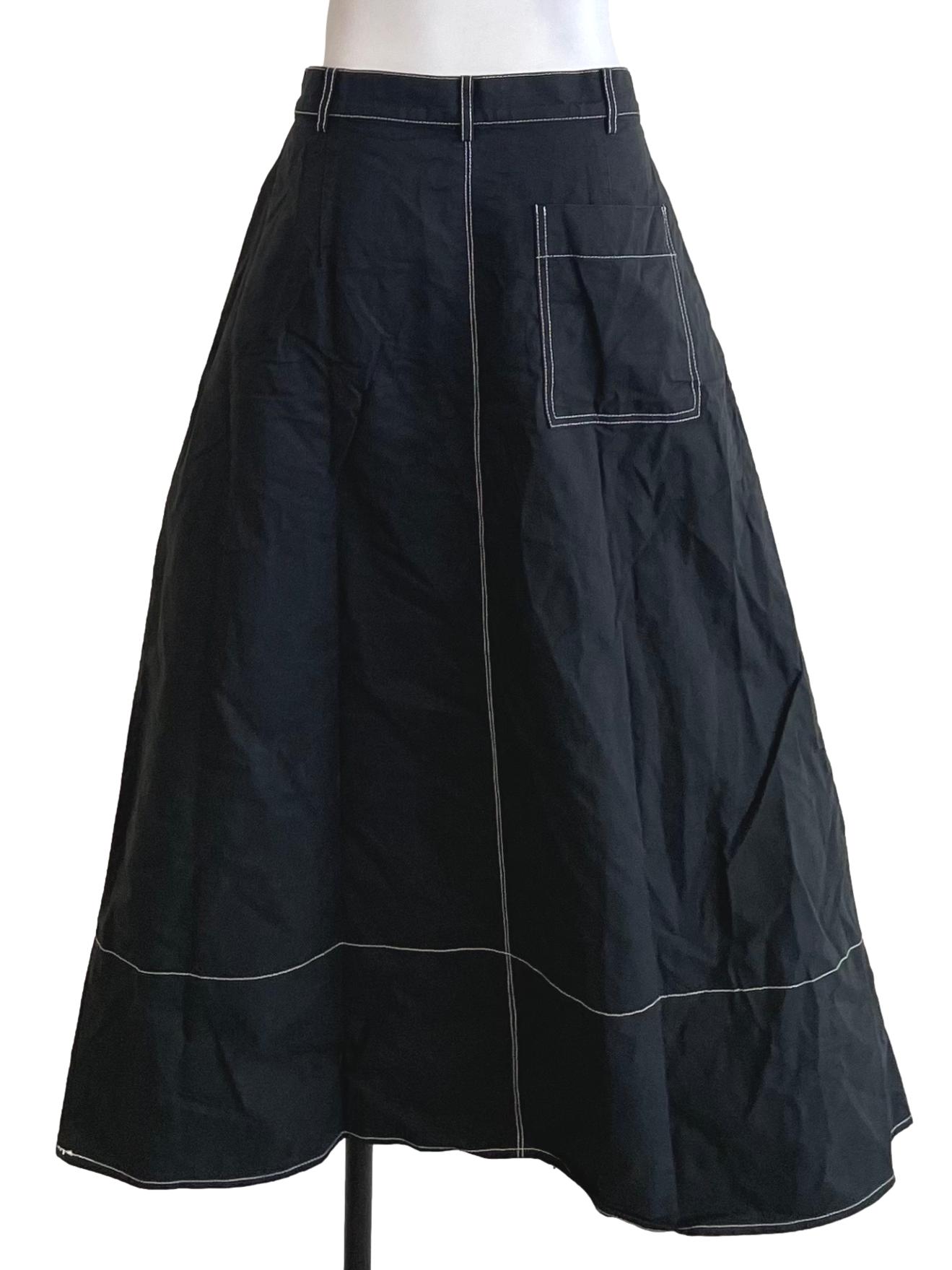 Black Contrast Stitch Cotton Skirt OSN