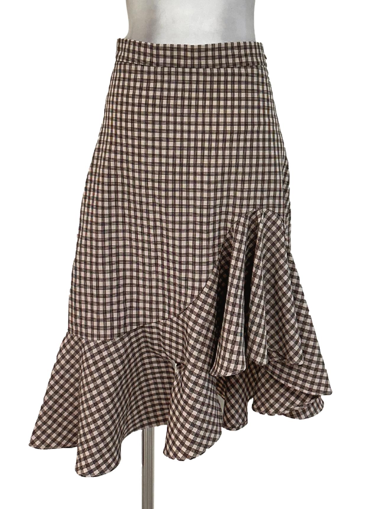 Latte Beige Tartan Pattern Skirts