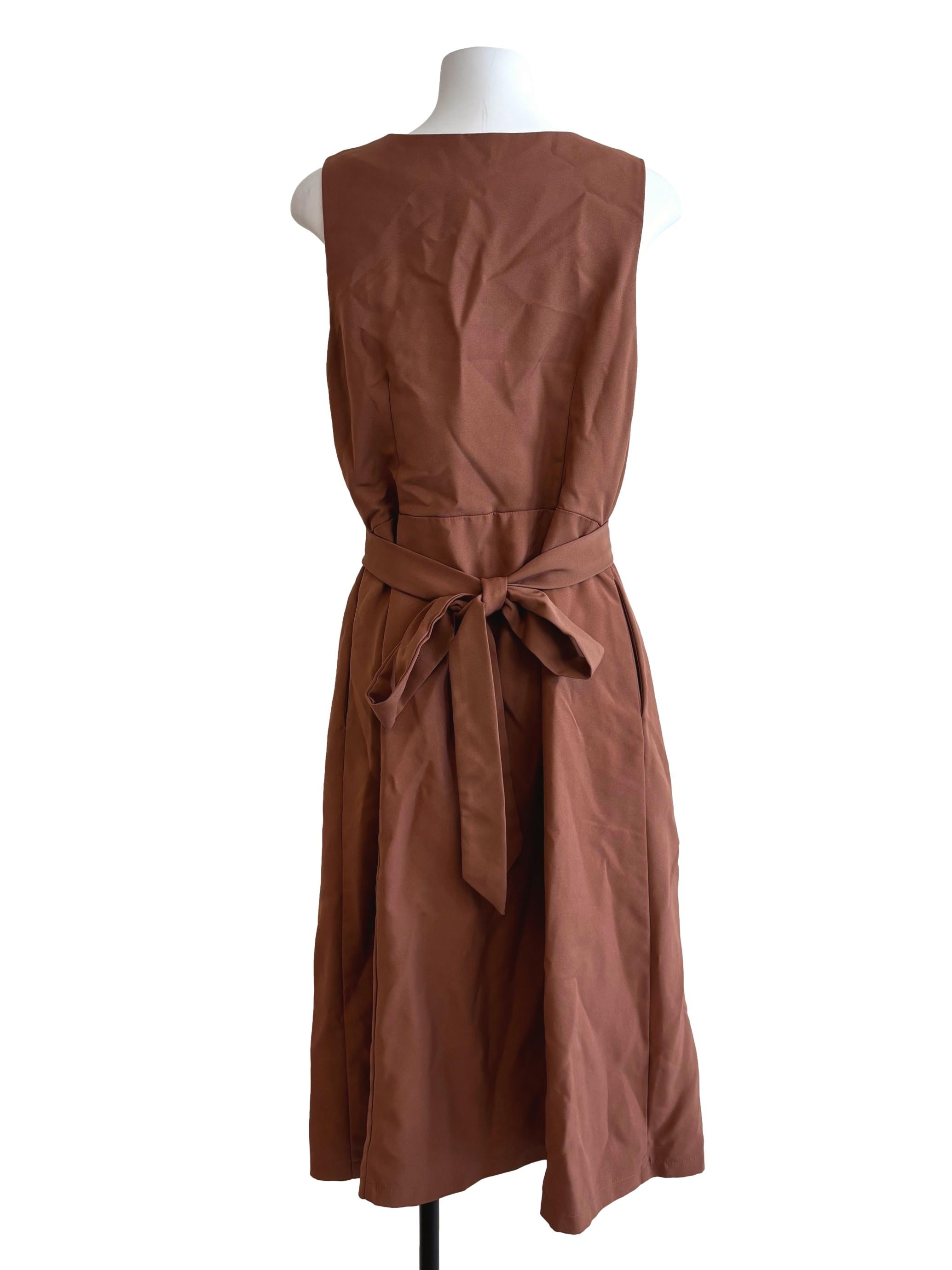 Adobe Brown Sleeveless Buttoned Dress