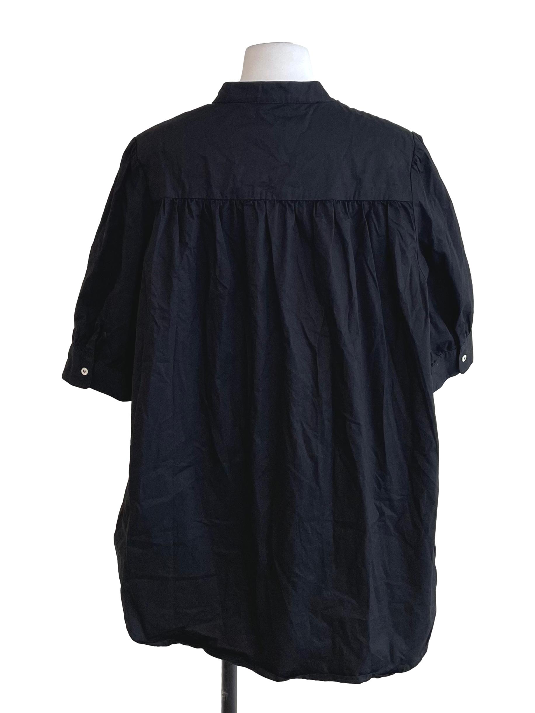 Black Organic Cotton Mandarin Collar Shirt