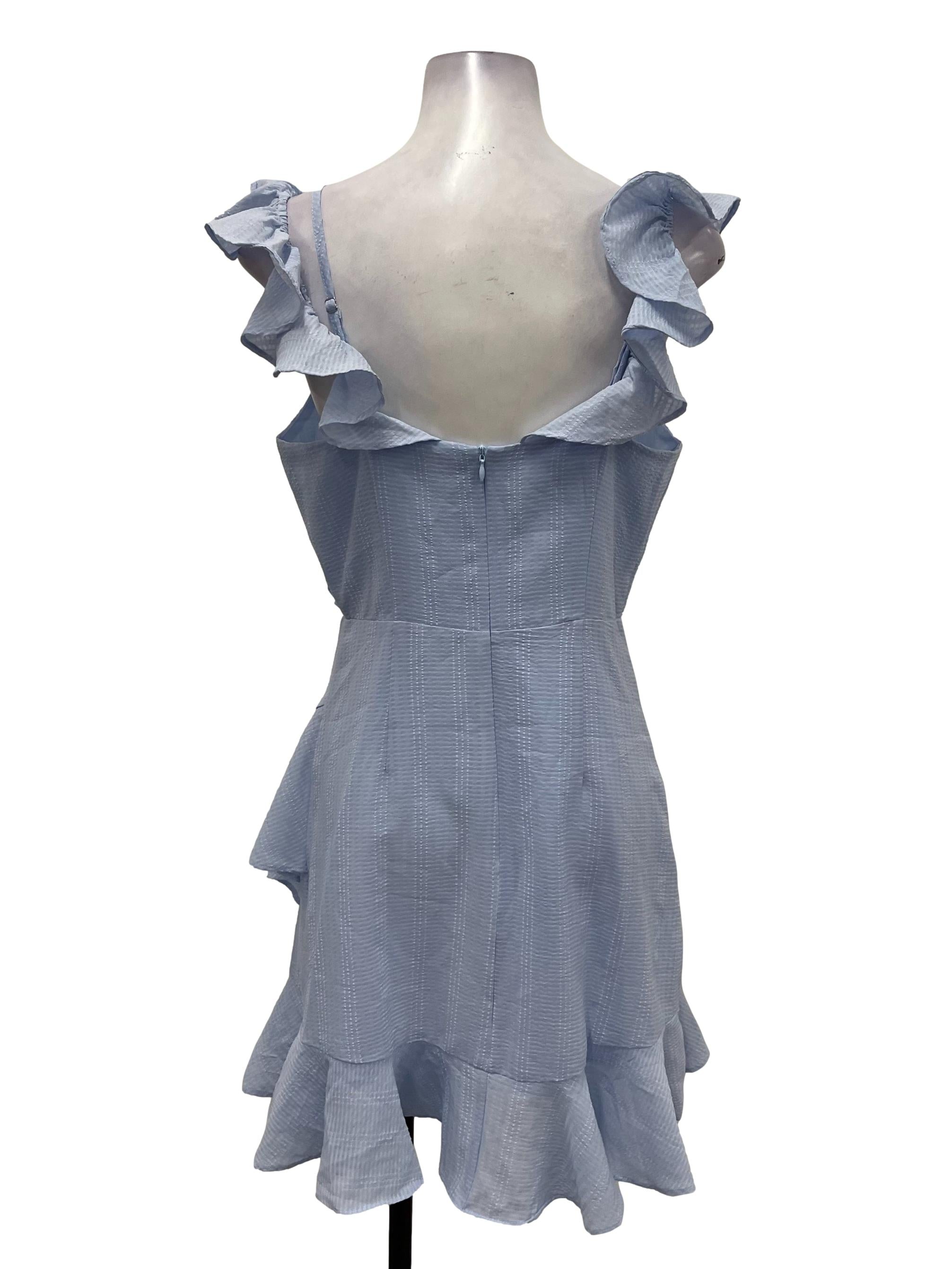 MDS Pale Blue V-Neck Ruffle Sleeve Mini Dress