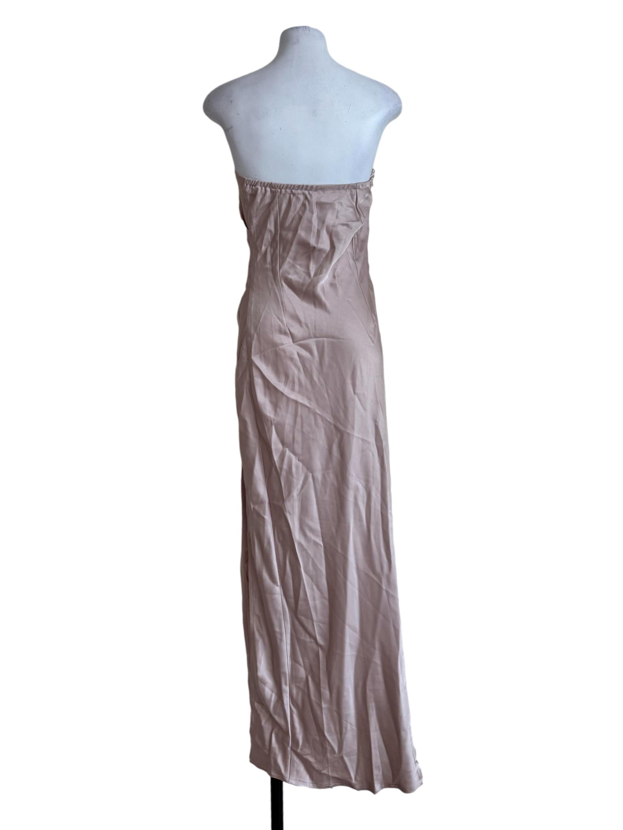 Champagne Strapless Side Split Satin Maxi Dress