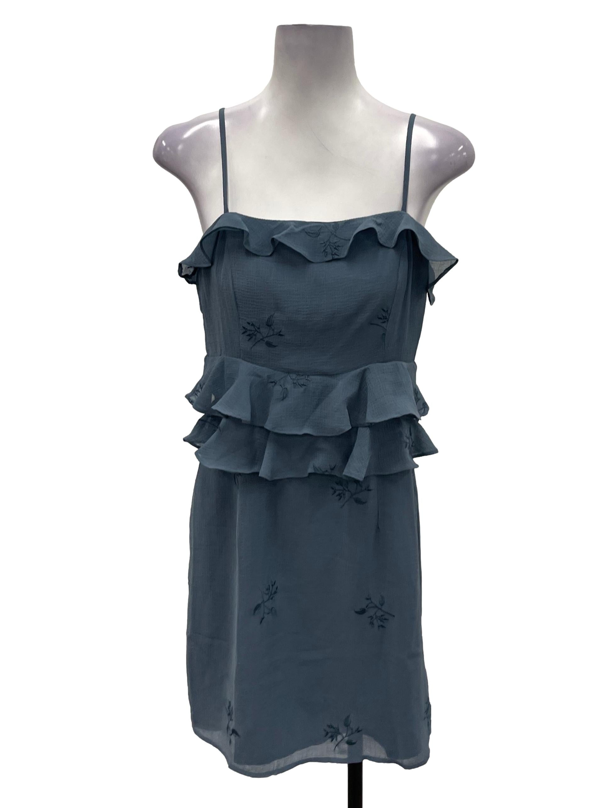 MDS Navy Blue Floral Ruffle Mini Dress