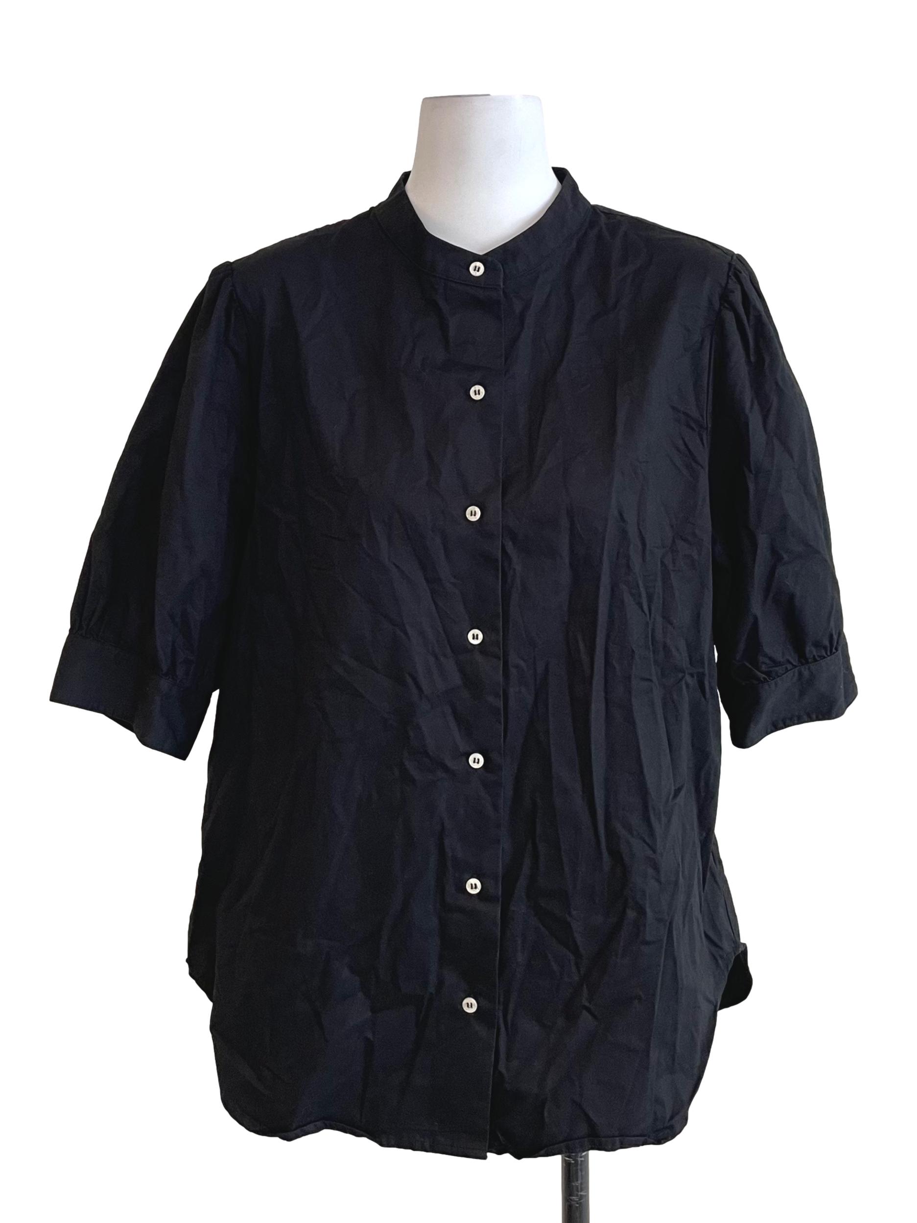 Black Organic Cotton Mandarin Collar Shirt