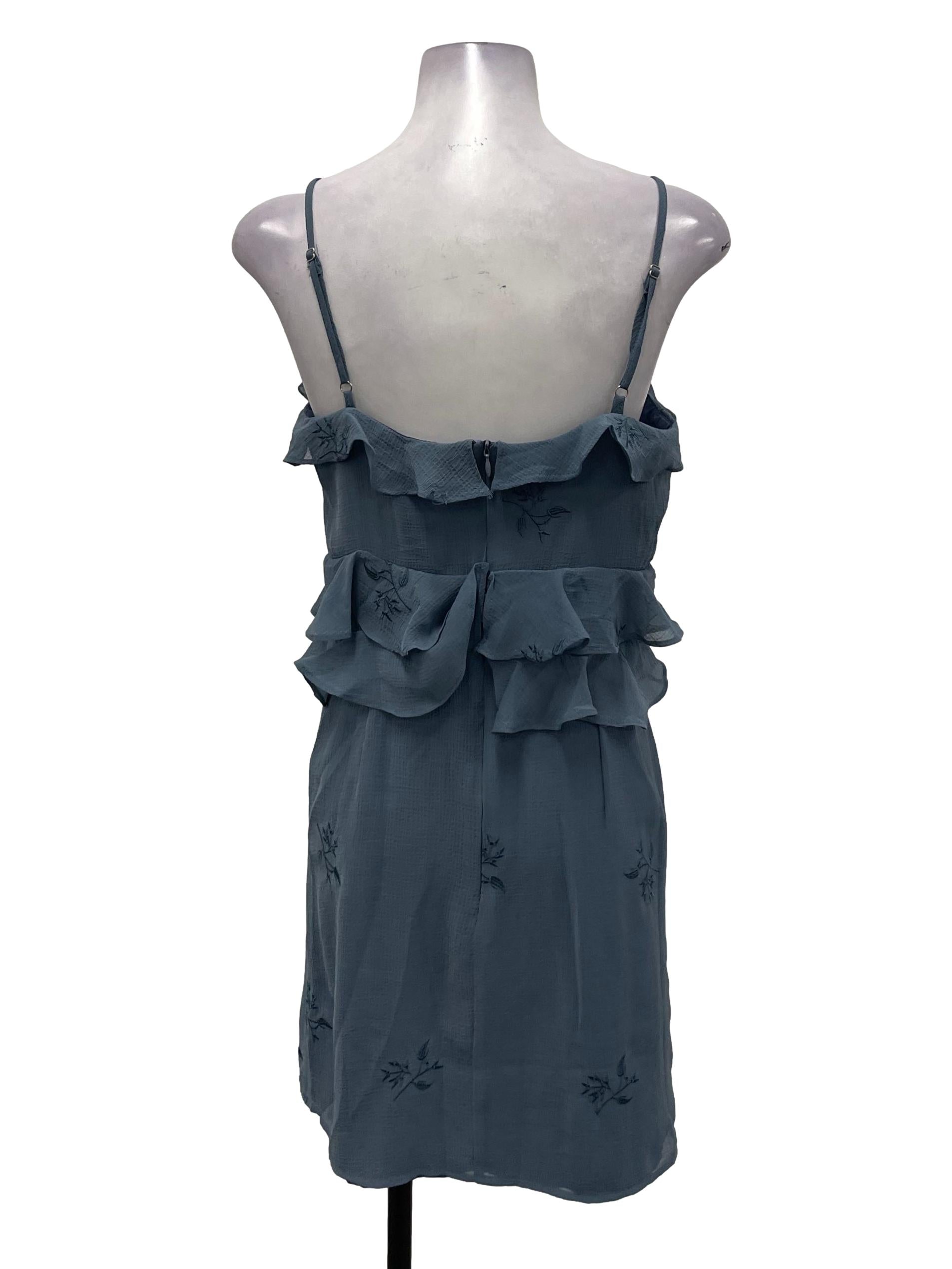 MDS Navy Blue Floral Ruffle Mini Dress
