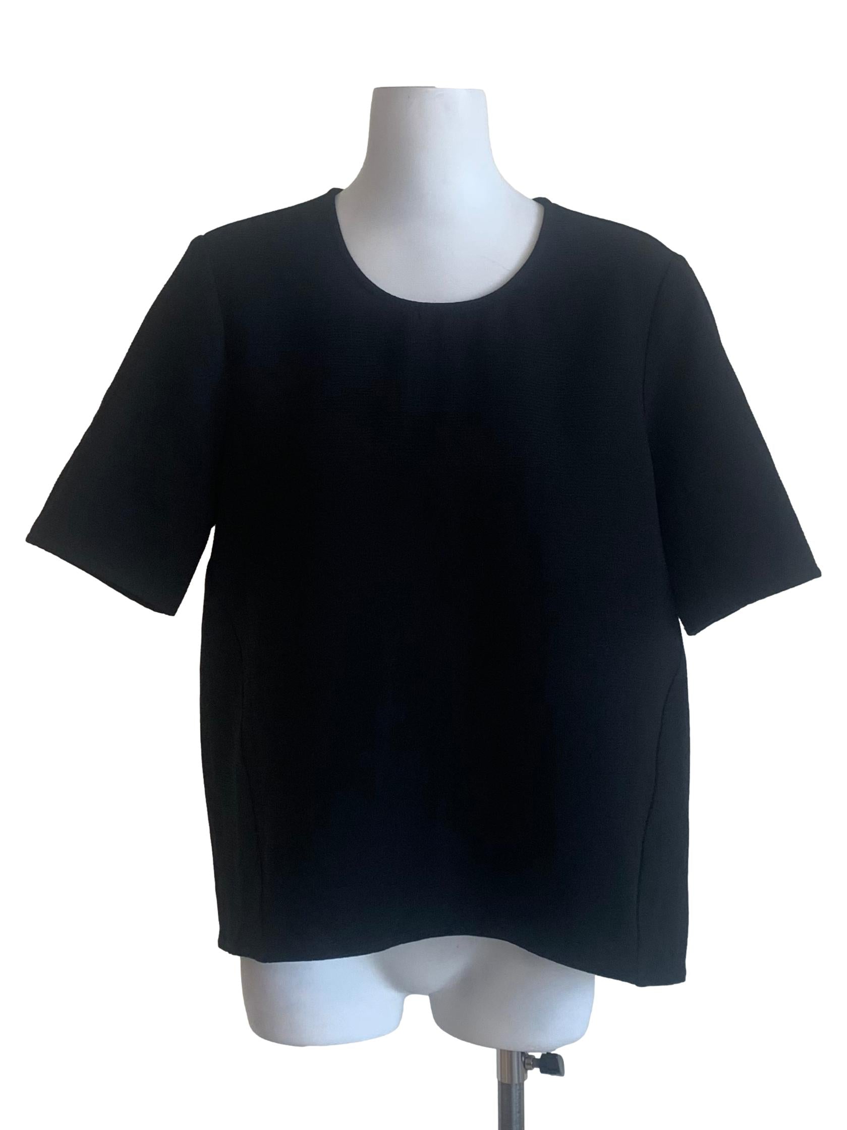 Crow Black Textured Round Neck Top