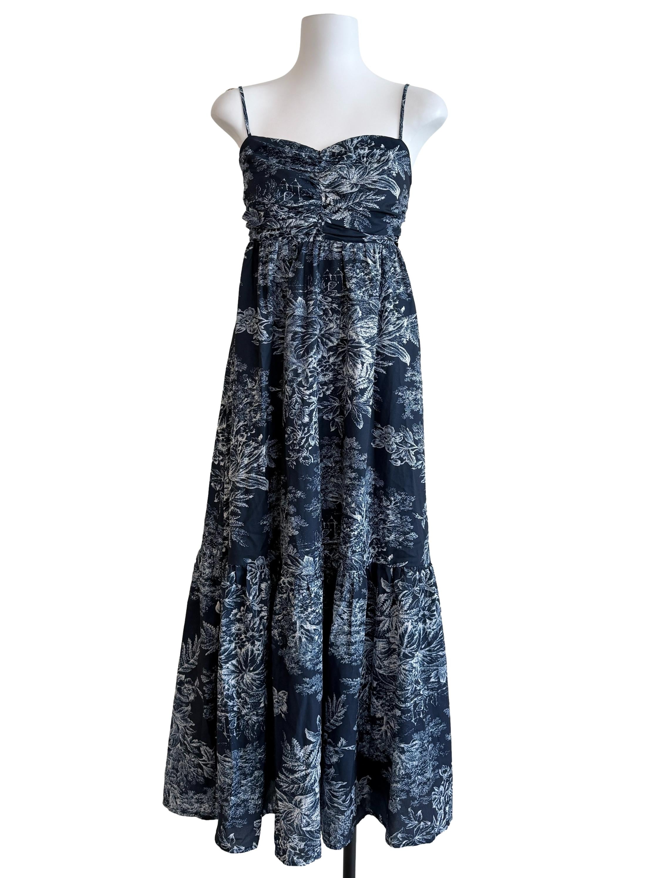 Navy Blue Floral Drop Waist Dress