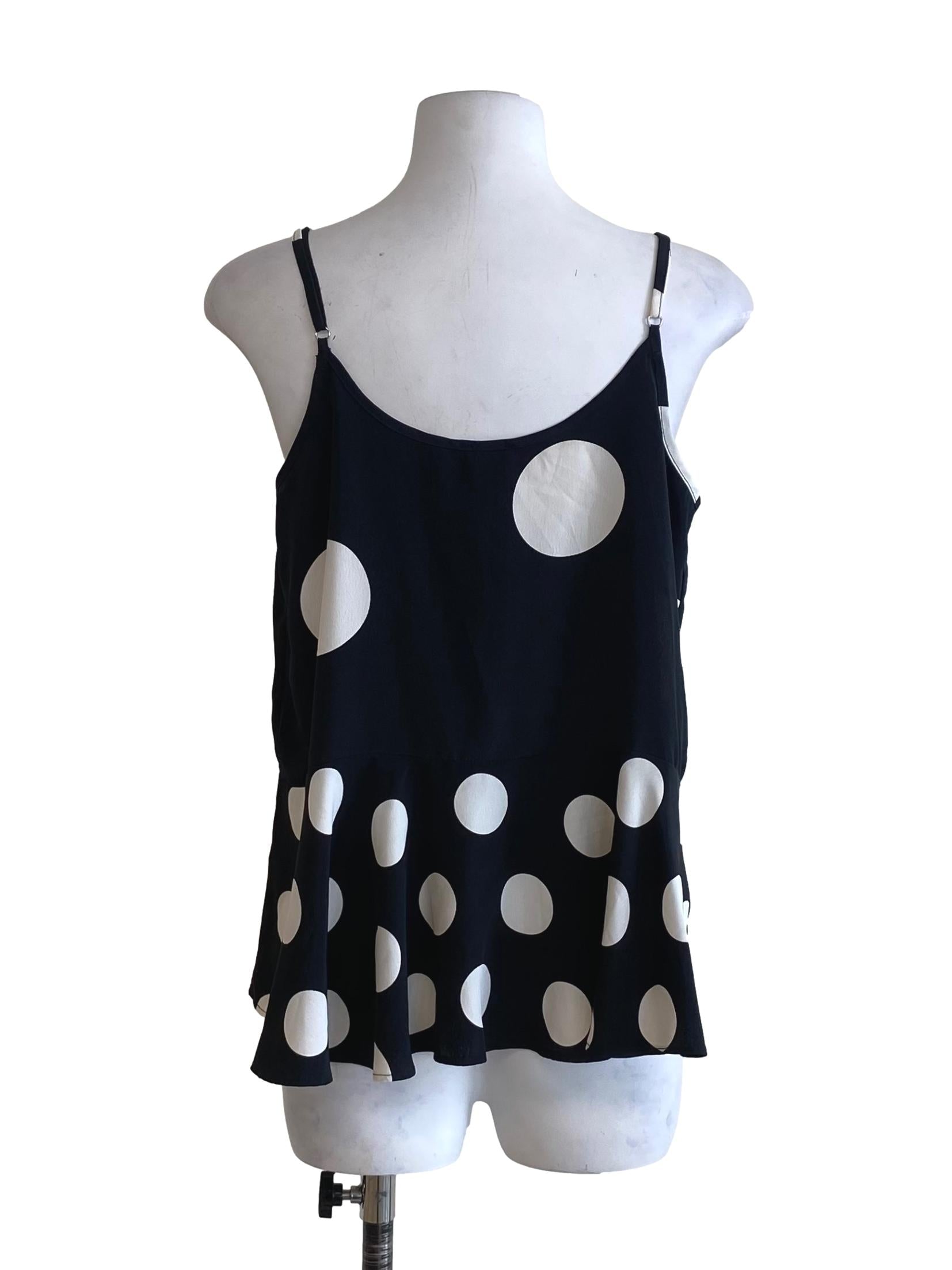 Coal Black And White Polkadot Sleeveless Top