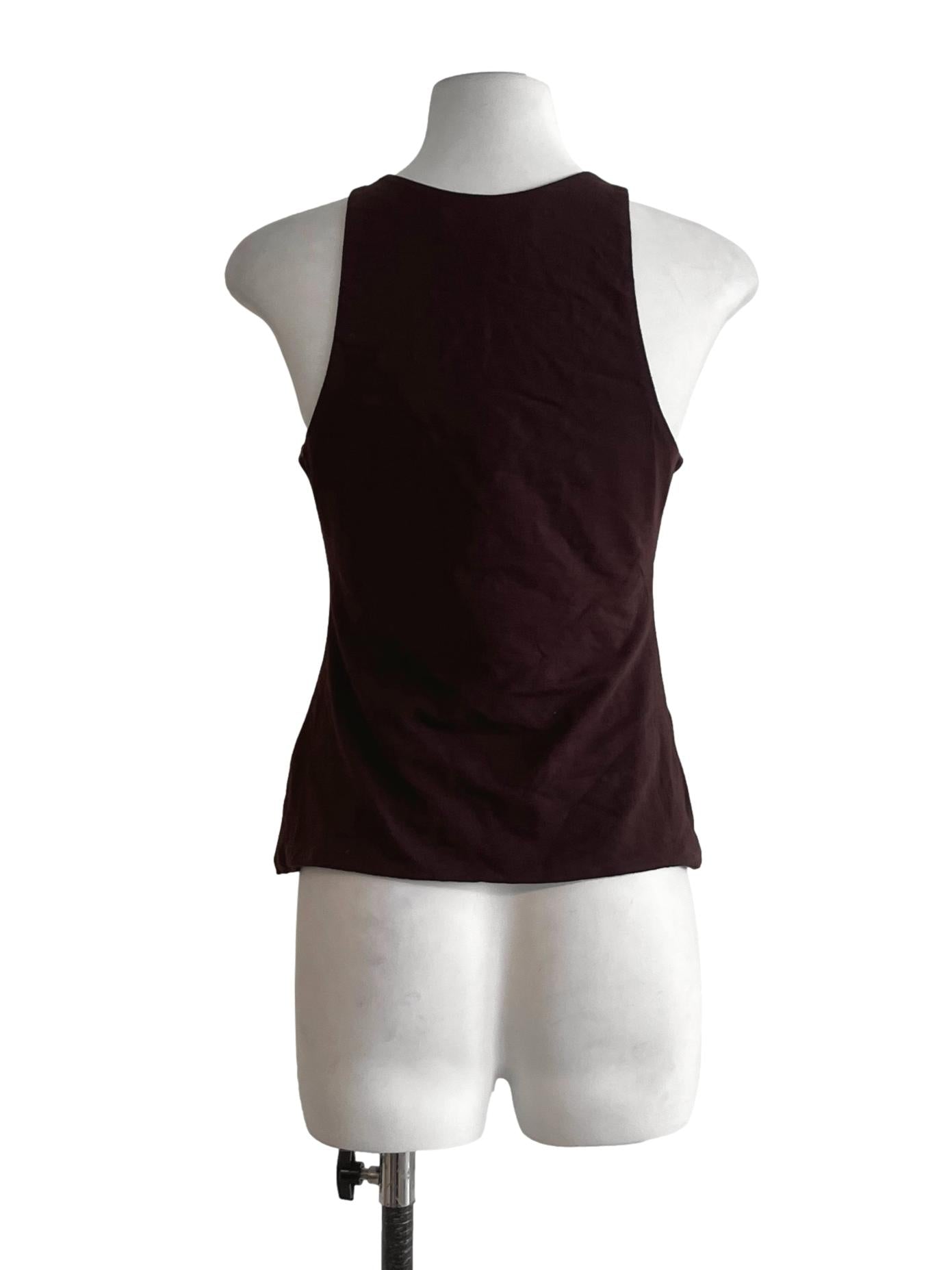 Penny Brown Jewel Neckline Sleeveless Top LB