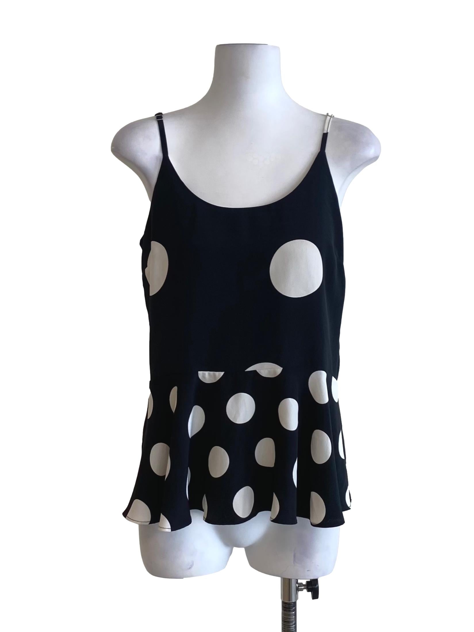 Coal Black And White Polkadot Sleeveless Top