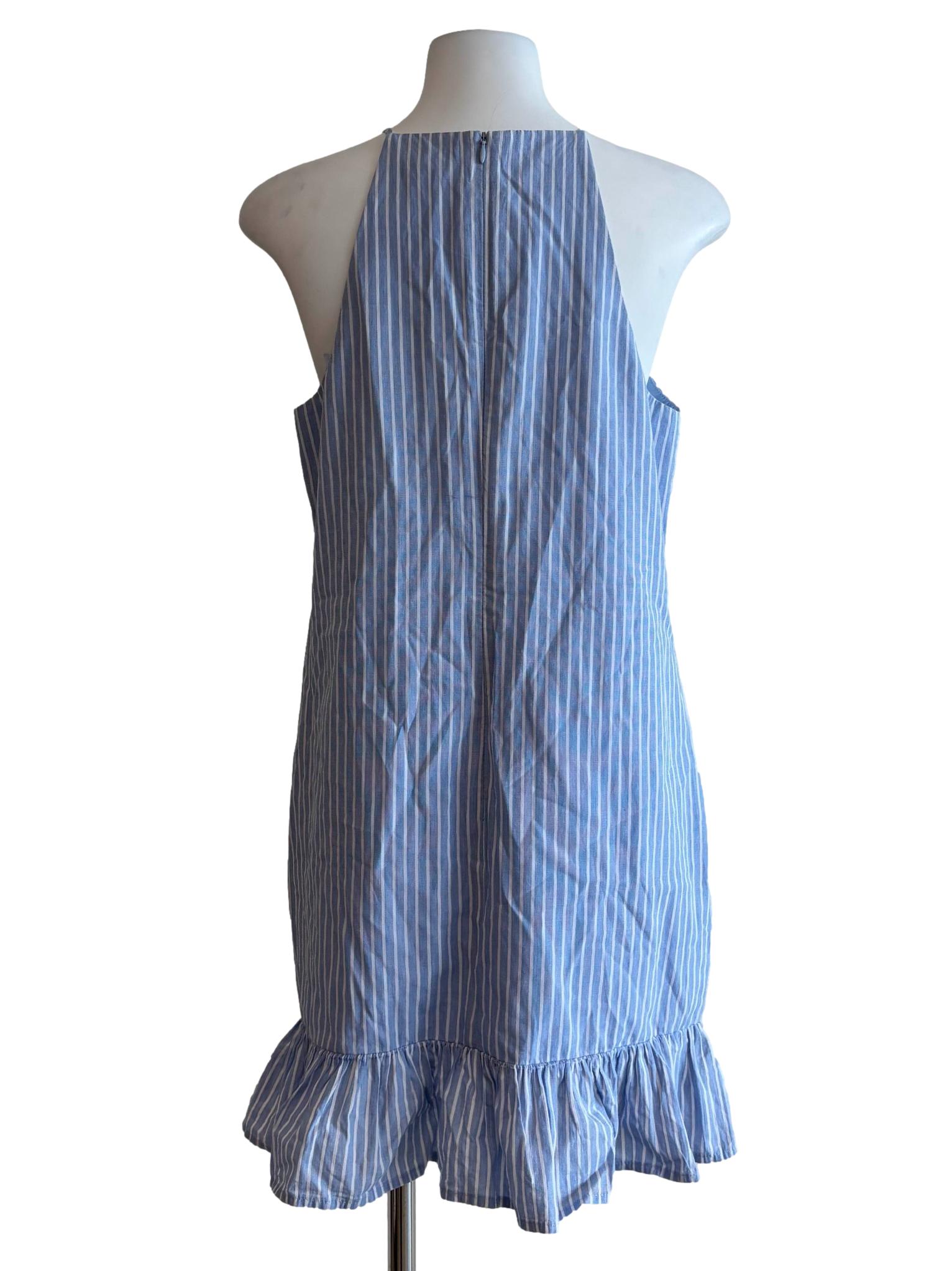 Baby Blue Striped Apron Neck Pencil Dress