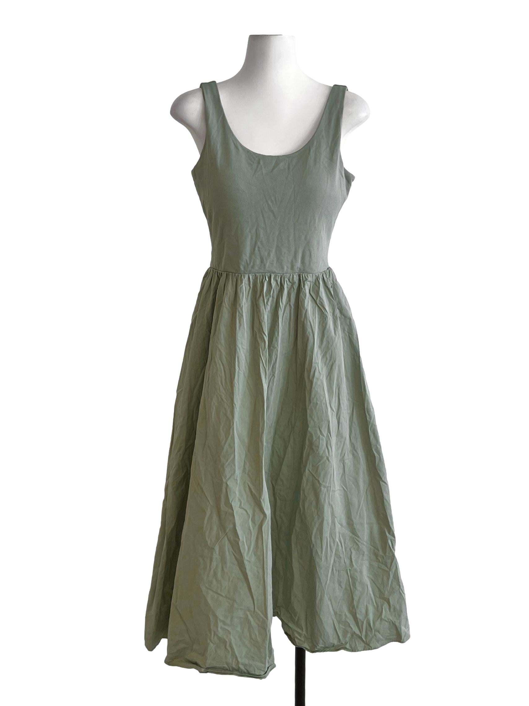 Olive Green Scoop Neckline A-Line Dress LB