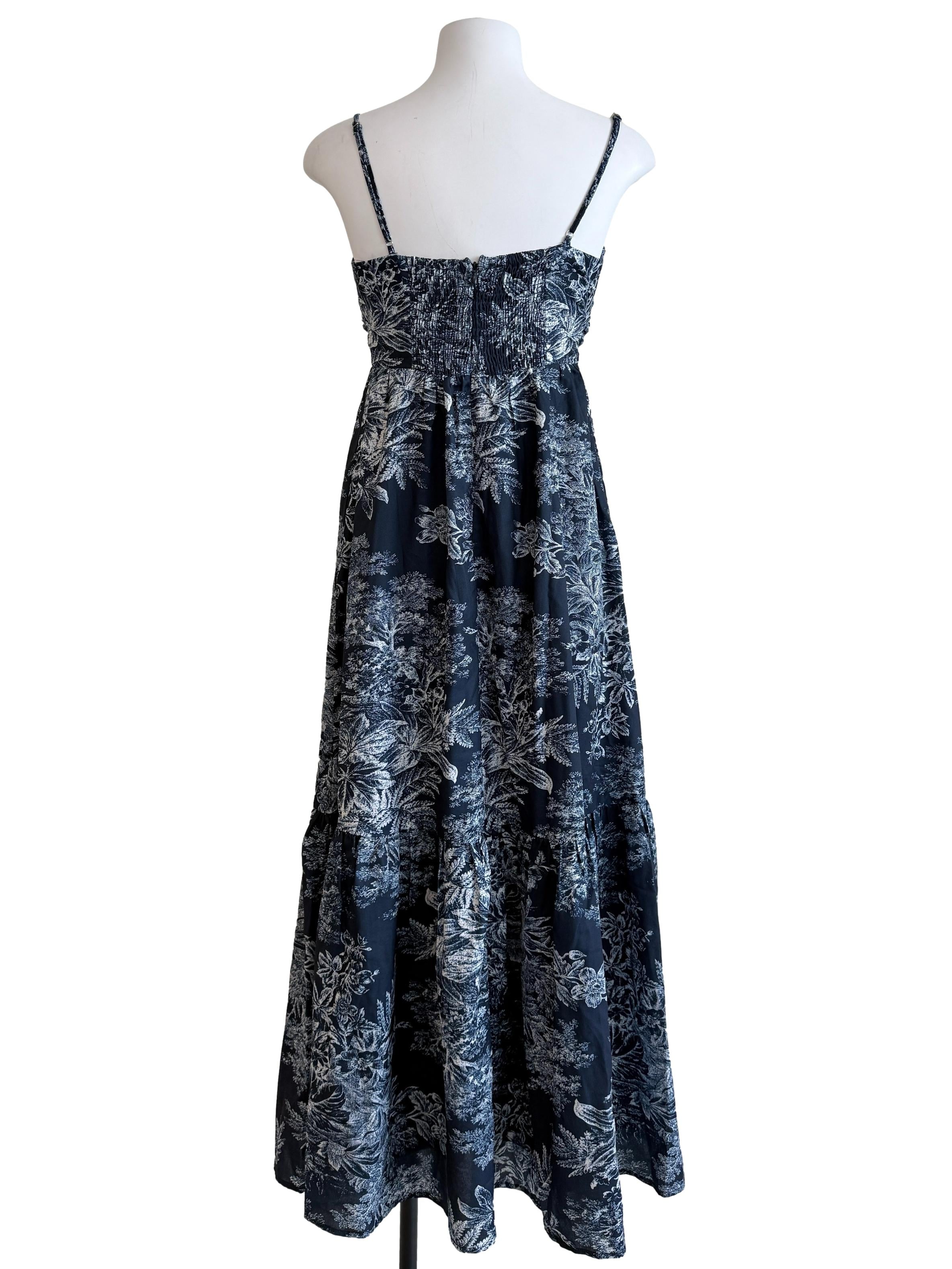 Navy Blue Floral Drop Waist Dress