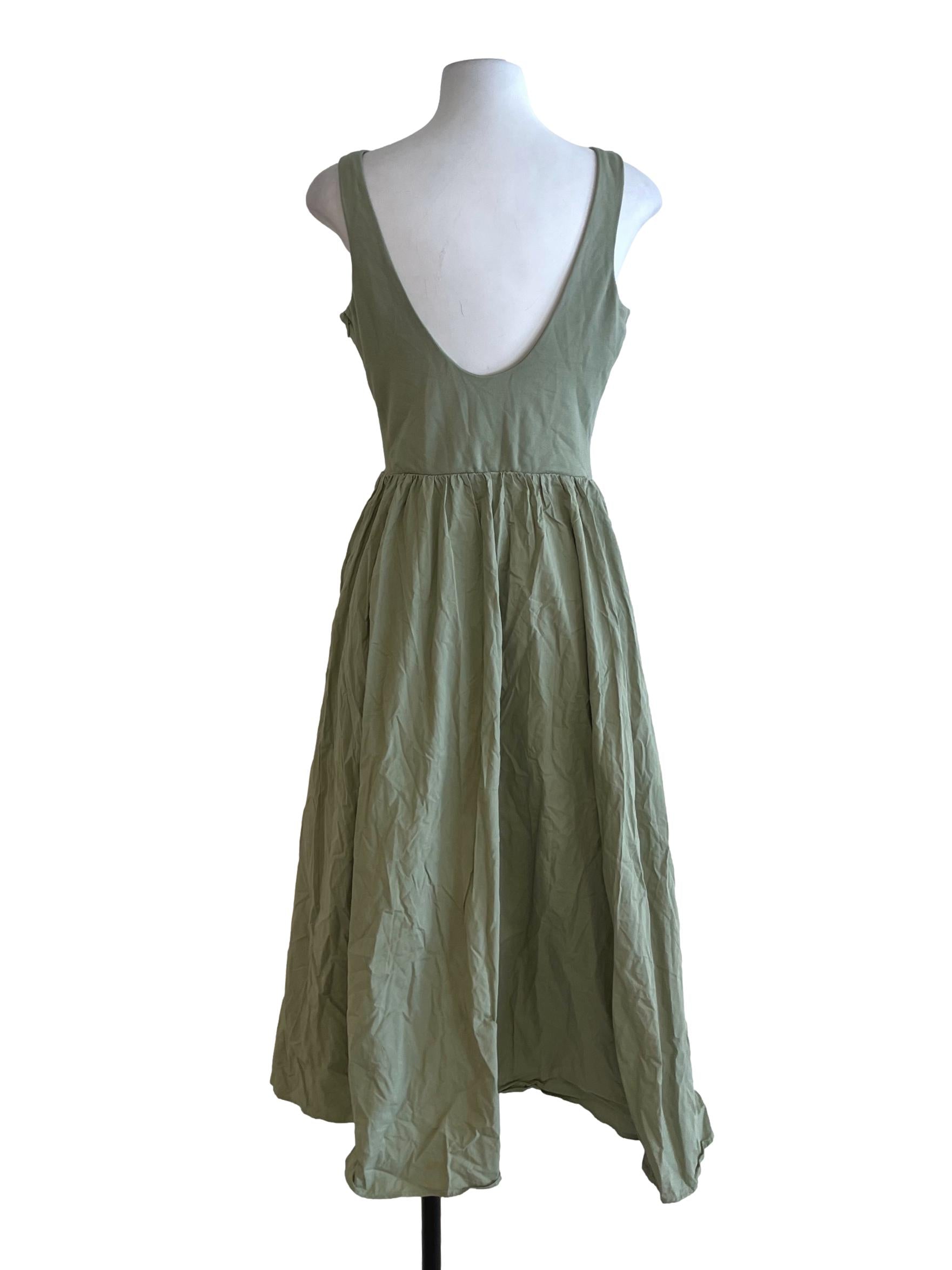 Olive Green Scoop Neckline A-Line Dress LB