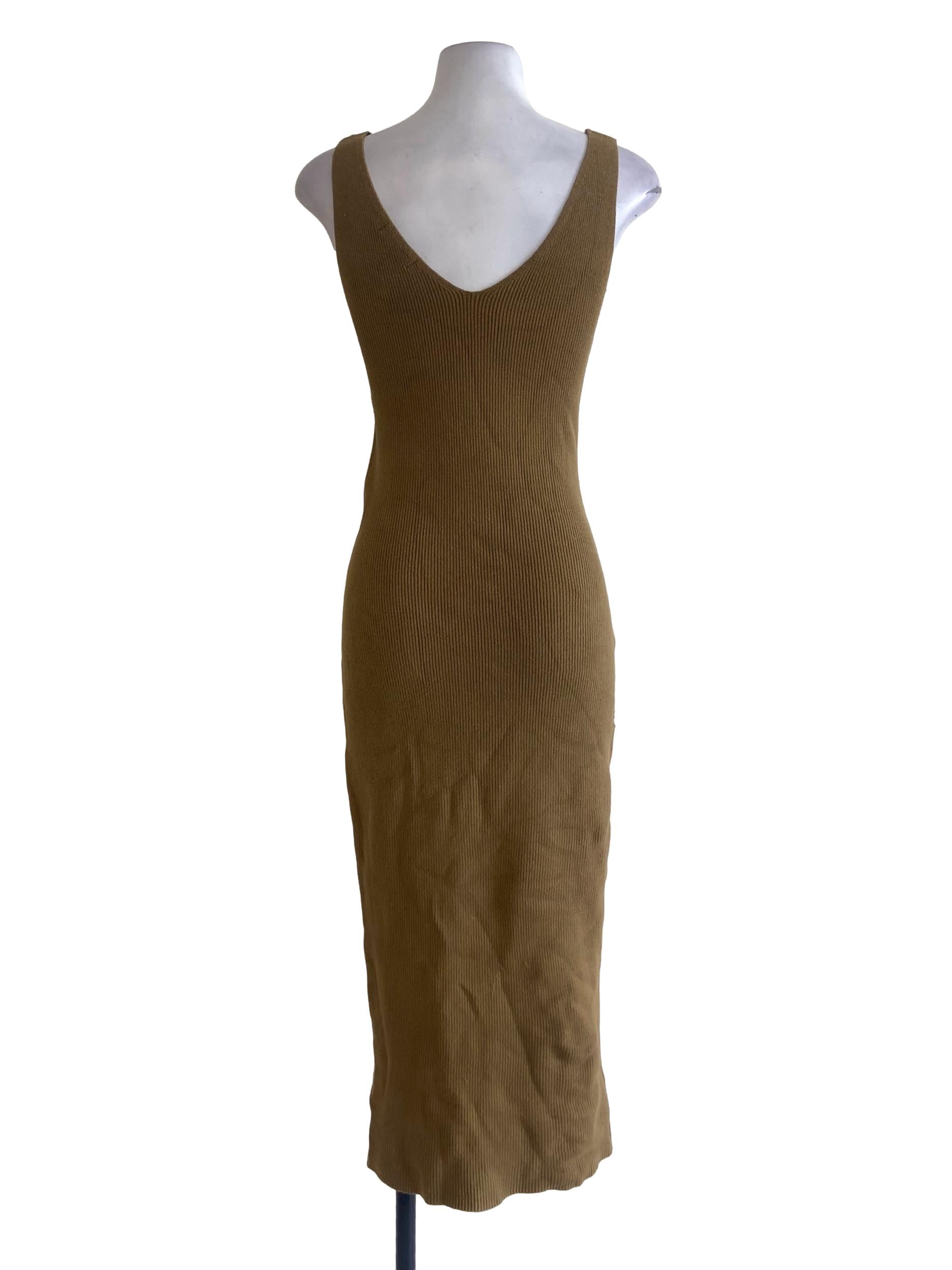 Mustard Beige Pencil Stripe Bodycon Dress