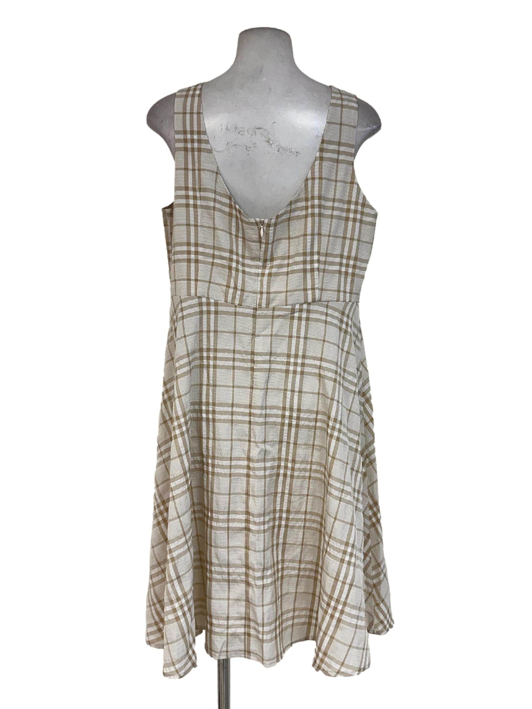 Sugar Cookie Beige Plaid Pattern Dress