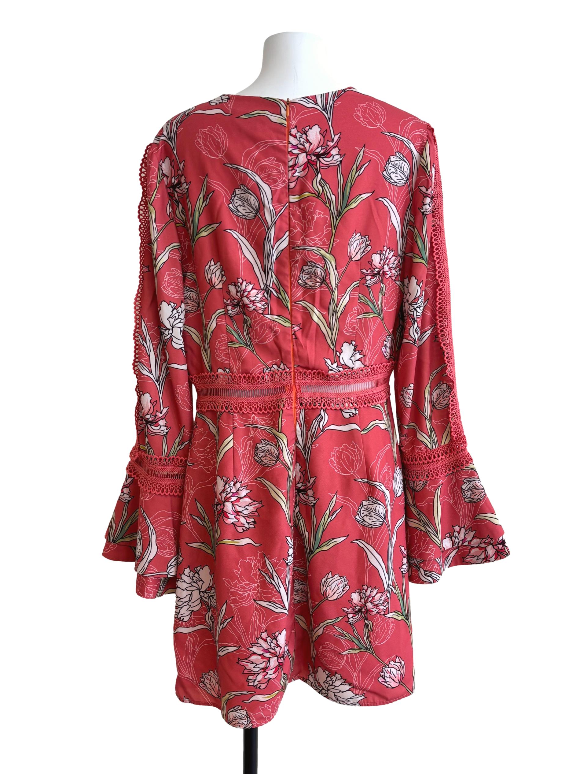 Strawberry Pink Printed Lace Hem Dress