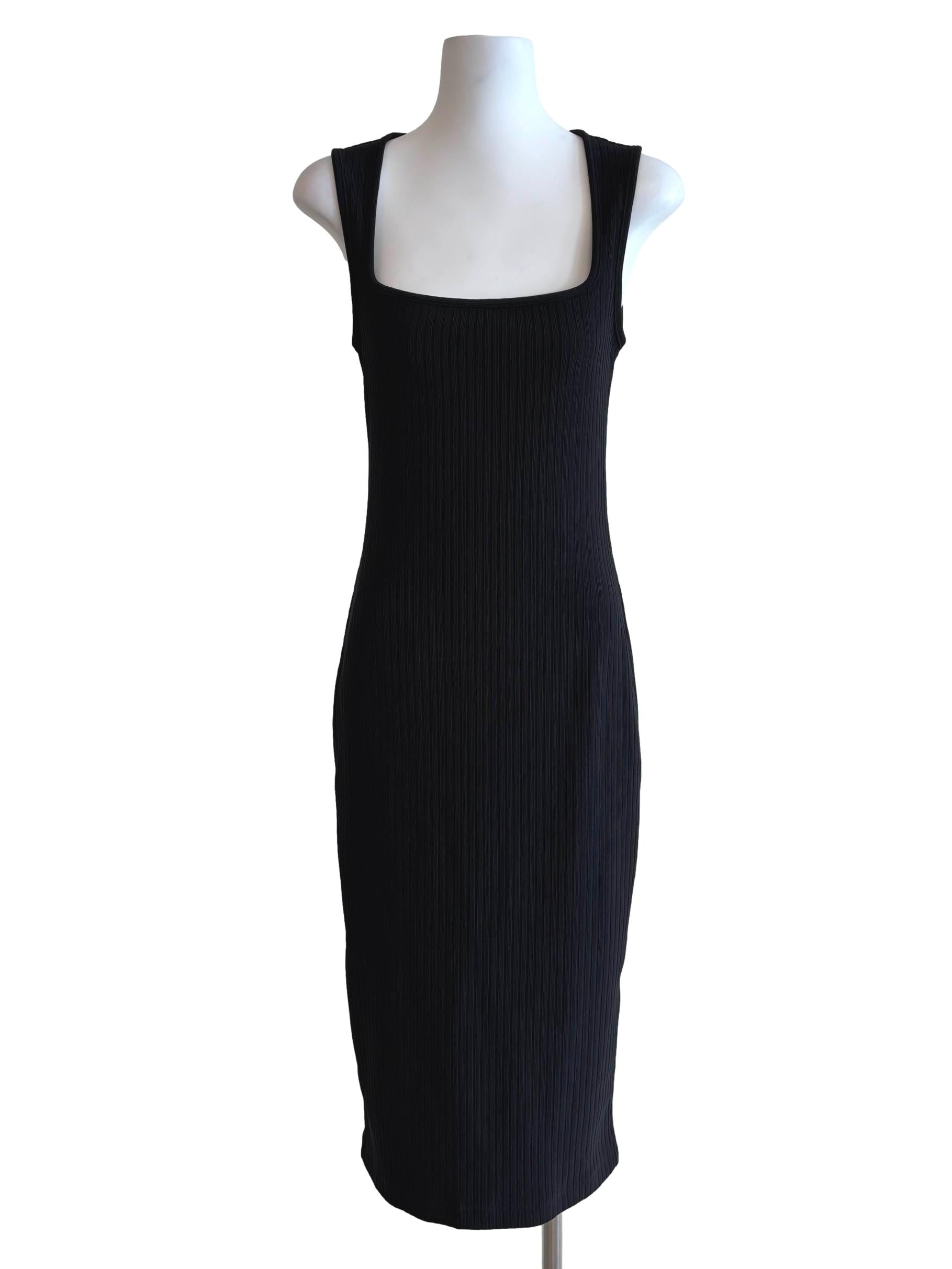 Jet Black Square Neck Ribbed Dress