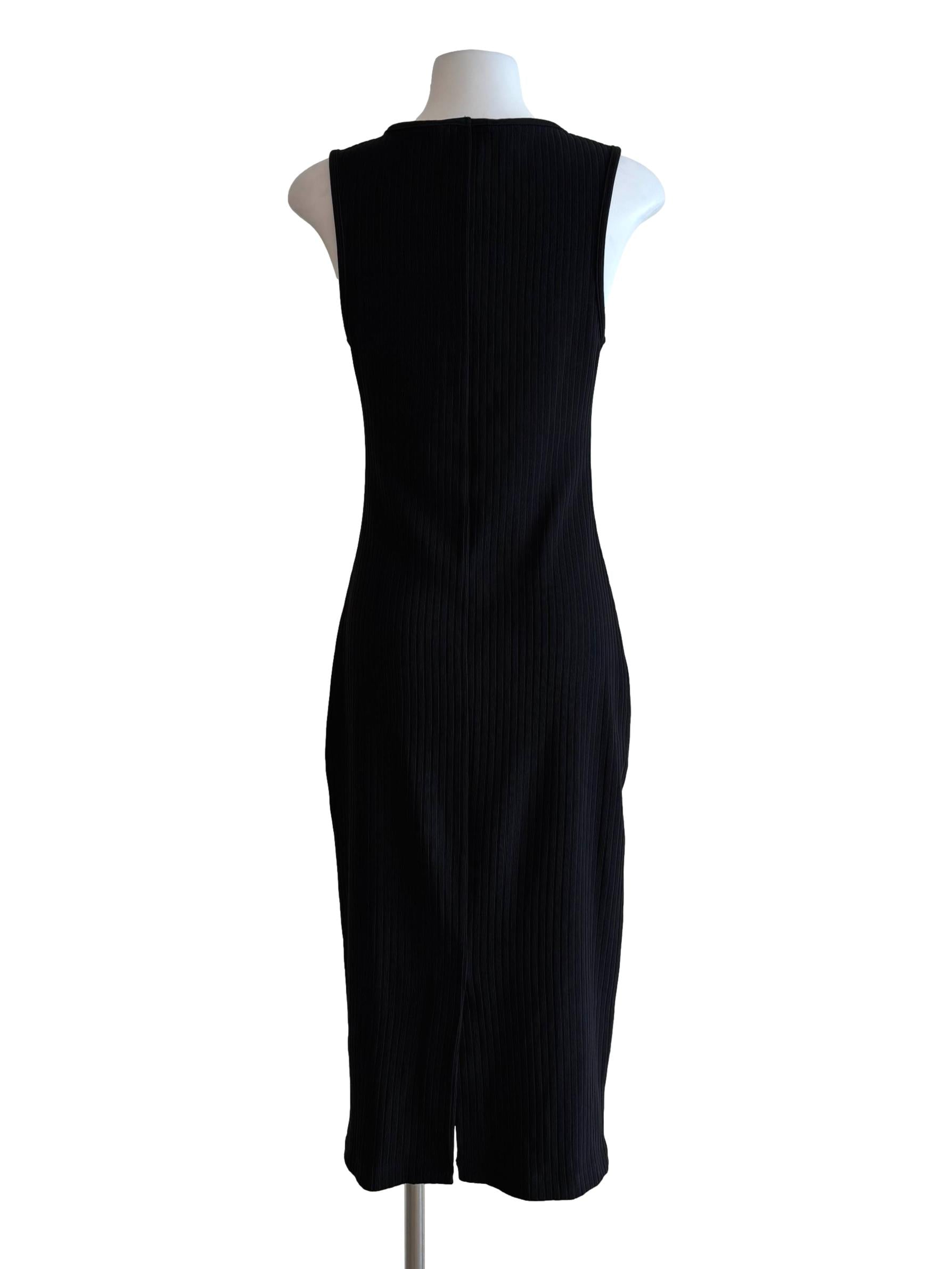 Jet Black Square Neck Ribbed Dress
