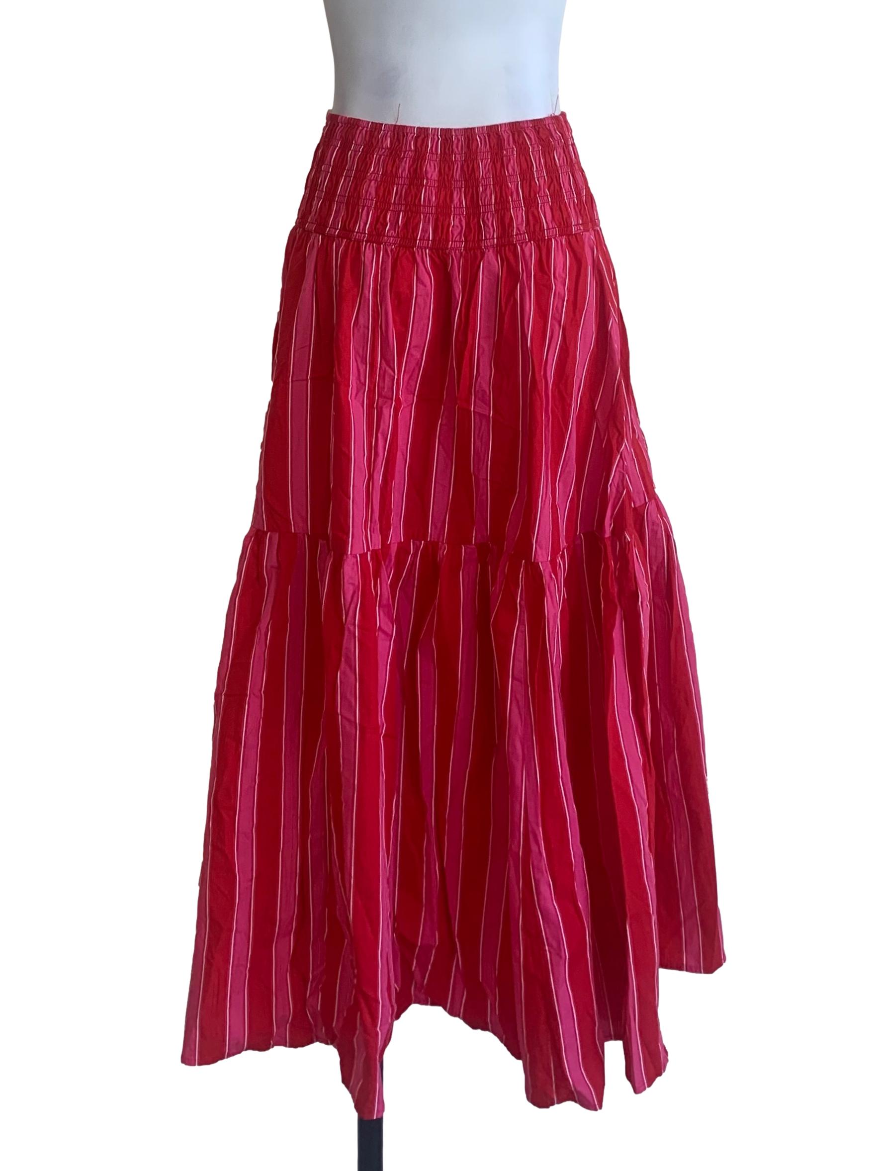 Hot Pink Stripe Tiered Skirt