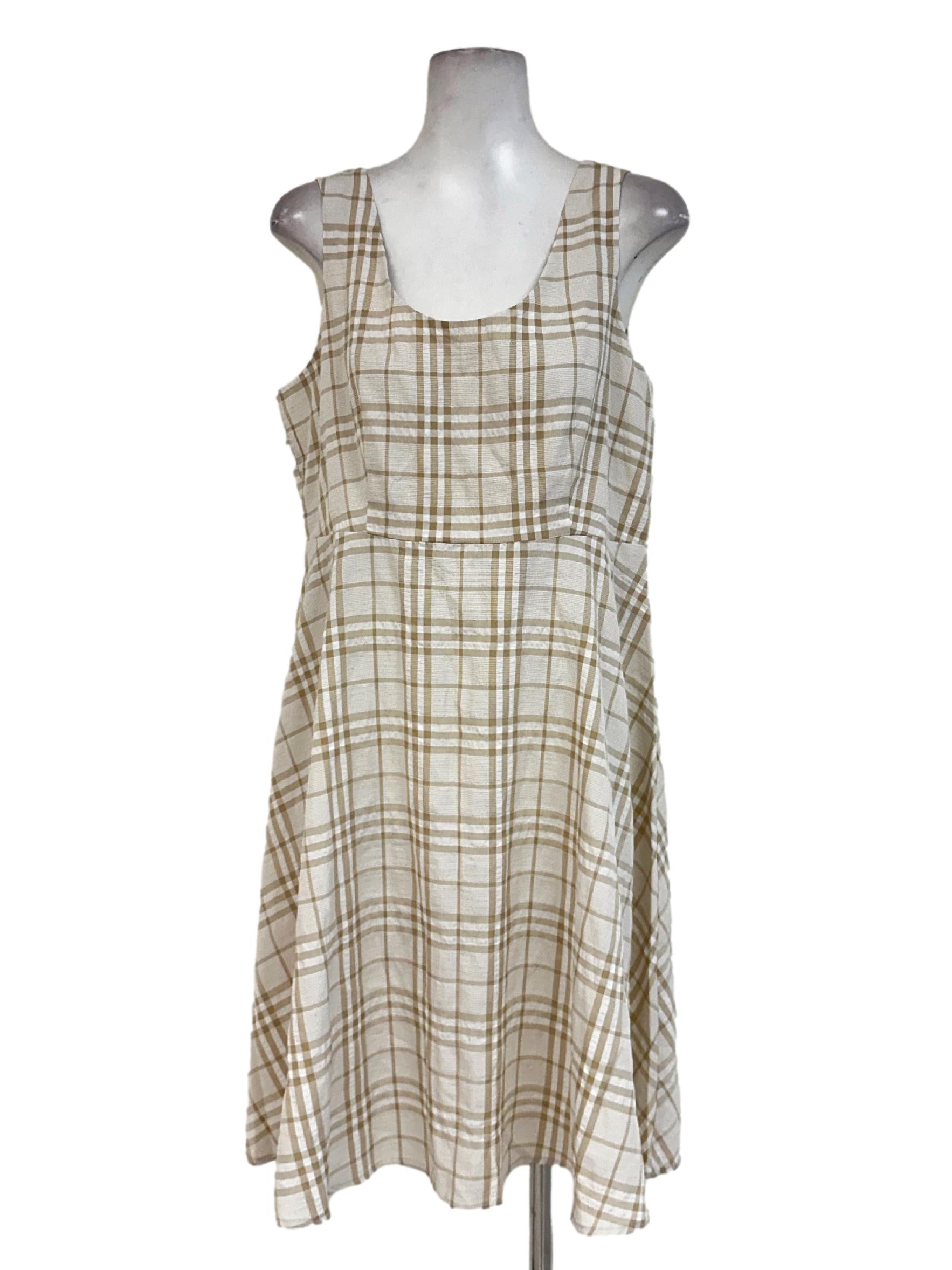 Sugar Cookie Beige Plaid Pattern Dress