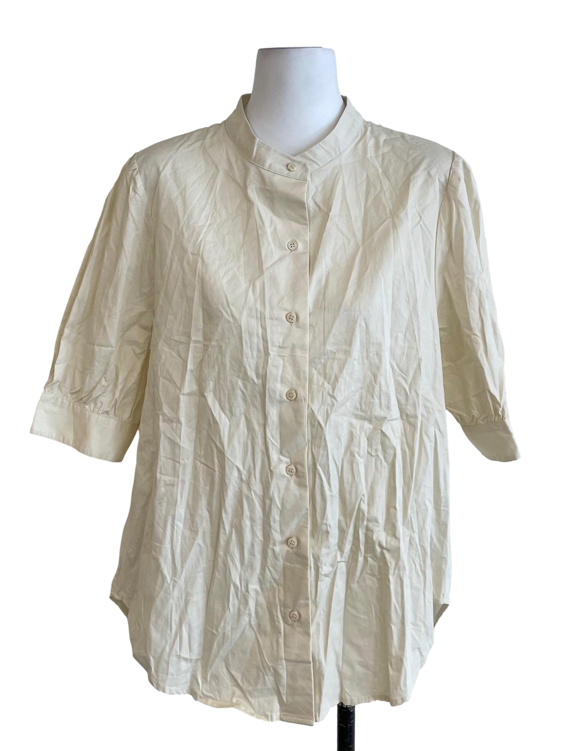 Off White Organic Cotton Mandarin Collar Shirt OSN