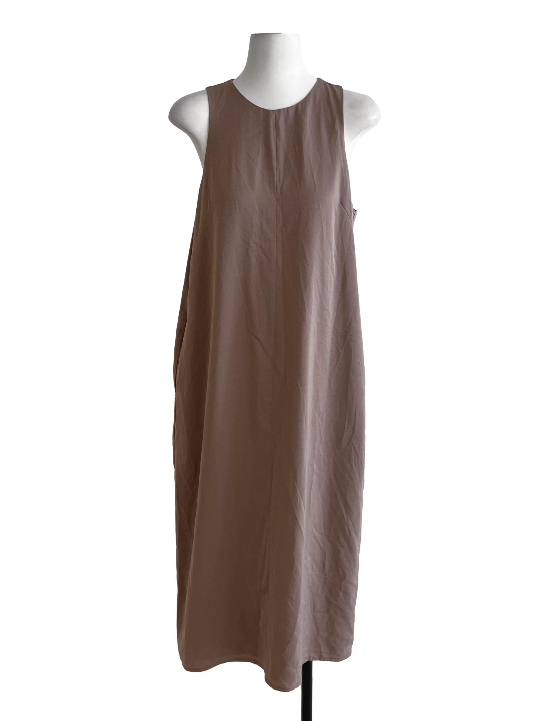 Peanut Brown Jewel Neckline Shift Dress LB