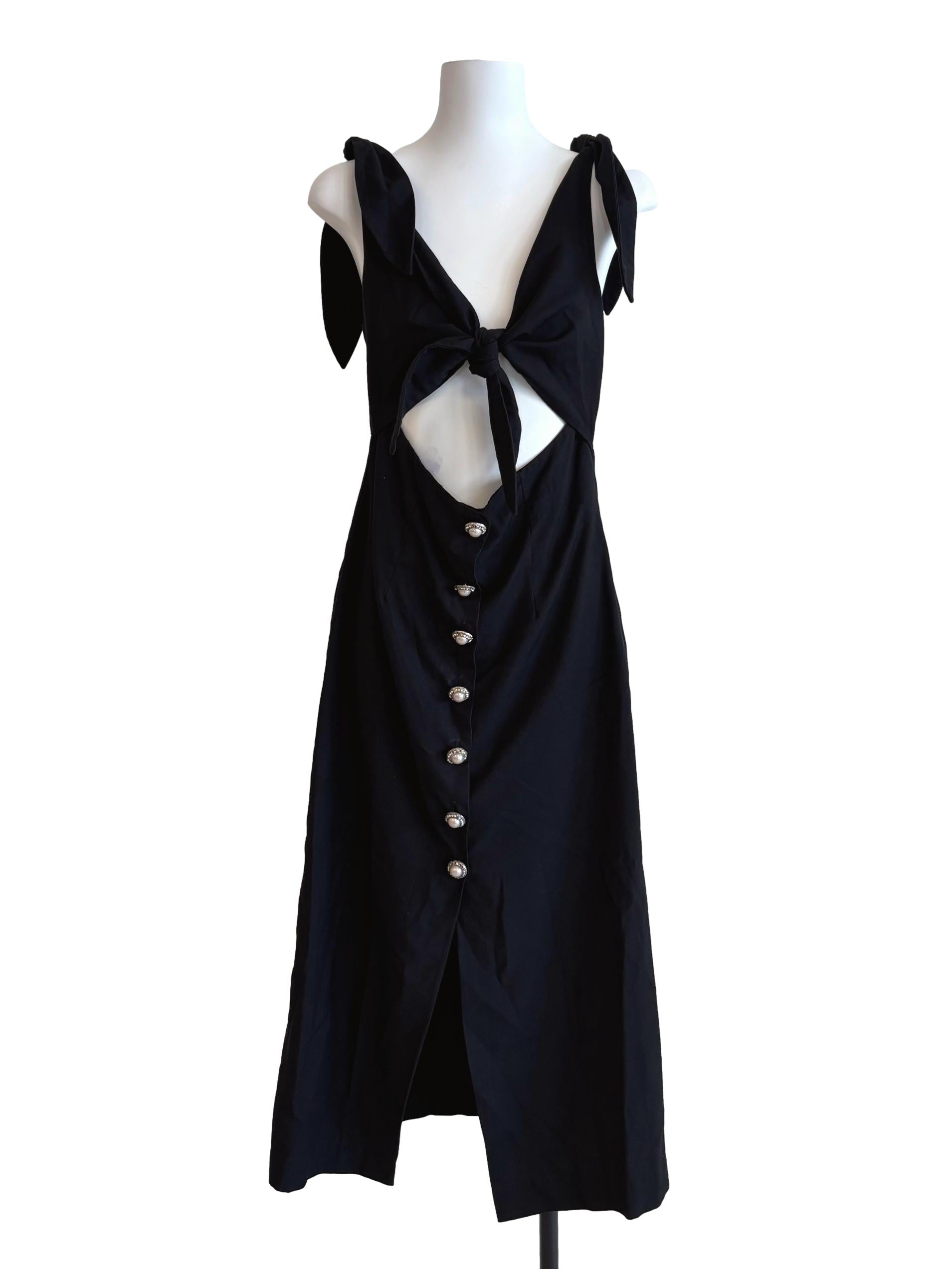Raven Black Front Tie Cut Out Dress