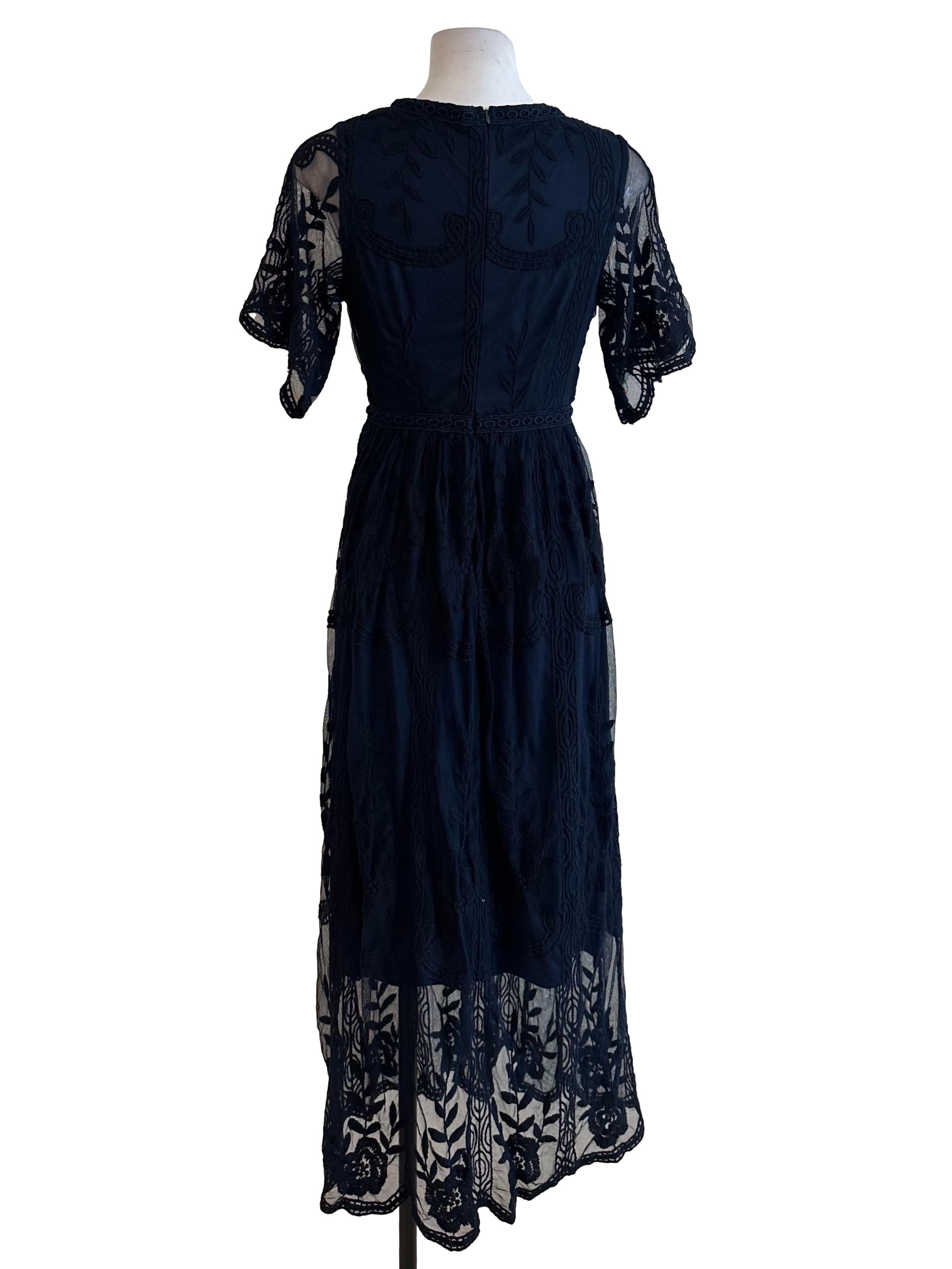 Navy Blue Lace Mesh Net Dress