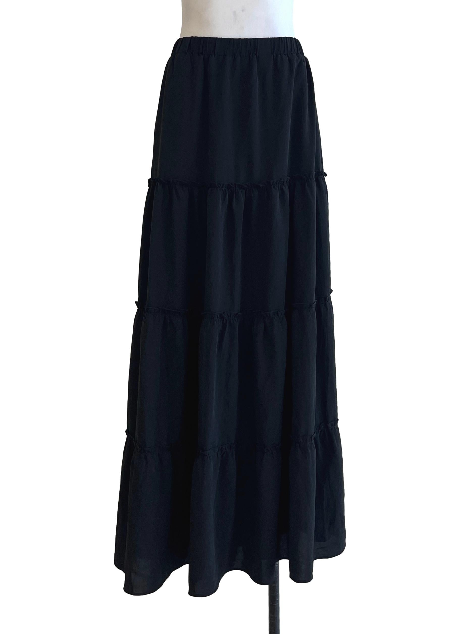 Jet Black Tiered Maxi Skirt